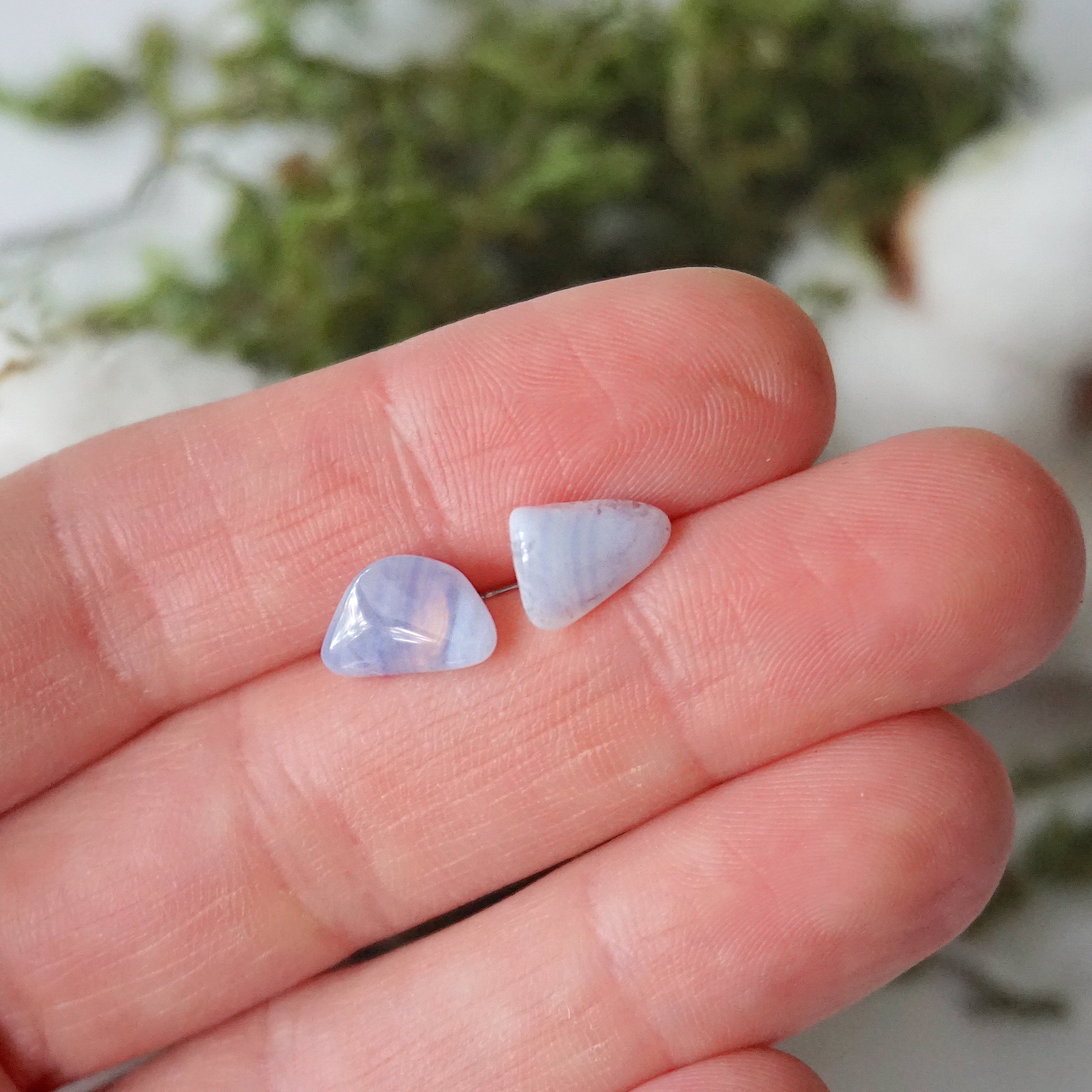 Blue Lace Agate Stud Earrings for Women - Sterling Silver Post Earrings - Elegant Dainty Jewelry for Everyday Wear, Gift Giving & Special Occasions