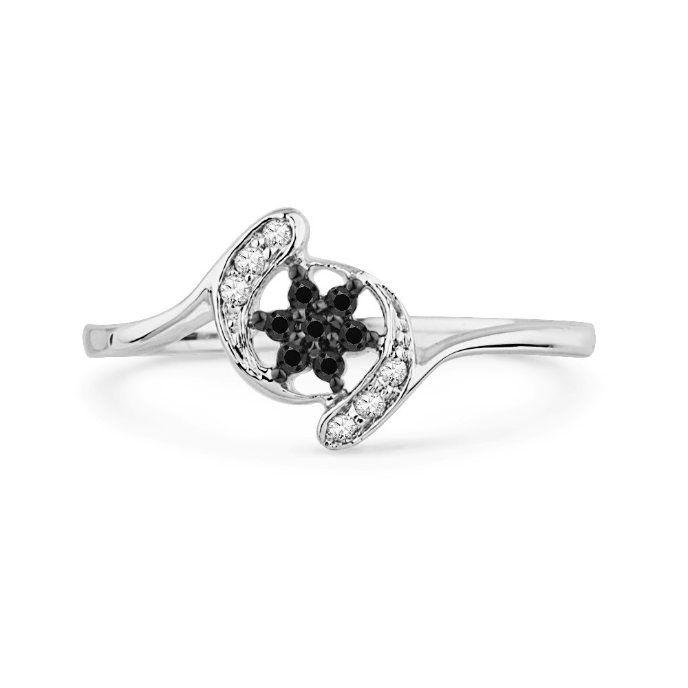 10KT White Gold Black and White Round Diamond Twisted Fashion Ring (1/10 cttw) - Elegant Wedding Band, Anniversary Gift for Her, Perfect for Date Nights & Special Occasions