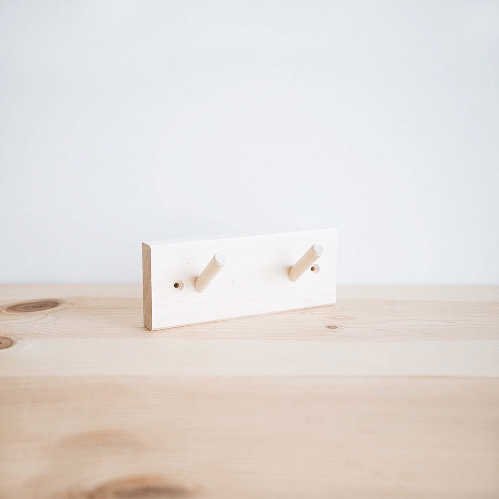 Birch Wooden Peg Rail with 2 Hooks - Wall Mounted Coat Rack for Entryway, Bedroom, or Bathroom Organization