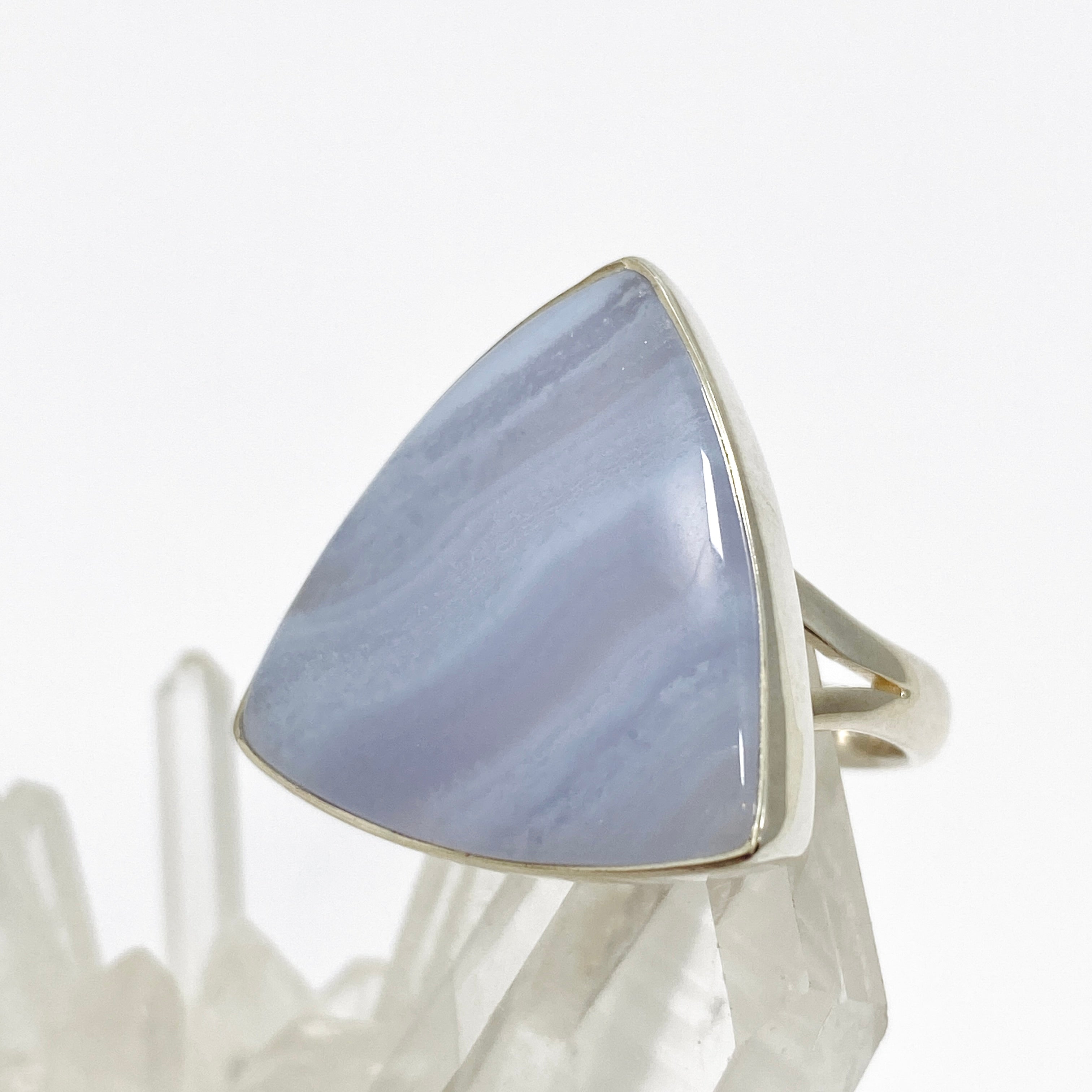 Blue Lace Agate Triangular Cabochon Ring - Size 8 - KRGJ3383 - Perfect for Boho Jewelry & Spiritual Healing