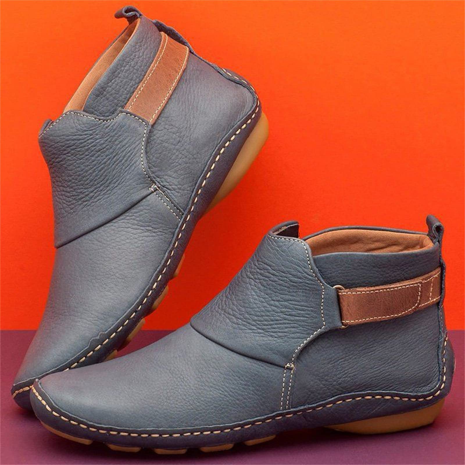 Lausiuoe Women's Ankle Boots - Comfortable Flat Western Booties for Casual & Dressy Outfits | Wide Width Pull-On Boots for Everyday Wear & Office Style