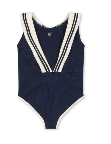 KONGES SLOJD Sailor Swimsuit for Kids - Navy Blue & White Striped Bathing Suit (12 Months to 10 Years) | Perfect for Beach, Pool, and Summer Vacations