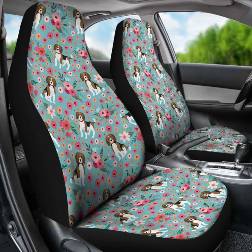 Beagle Flower Car Seat Covers for Dogs - Waterproof Pet Seat Protector with Non-Slip Backing - Perfect for SUVs, Trucks & Sedans - Keep Your Car Clean from Pet Hair & Mud