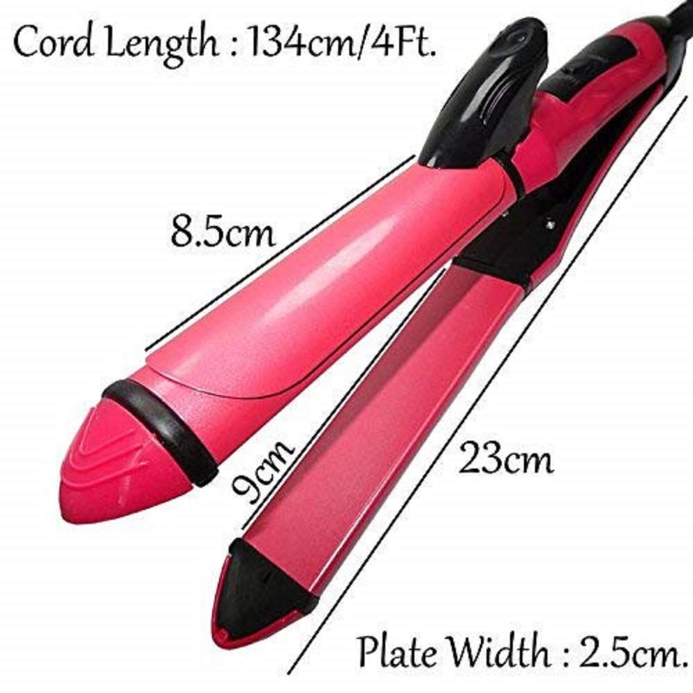 RD MALL 2 in 1 Hair Straightener & Curling Iron for Women - Ceramic Plates Hair Styler with Adjustable Temperature (Pink) | Perfect for Home Use, Travel & Salon Styling