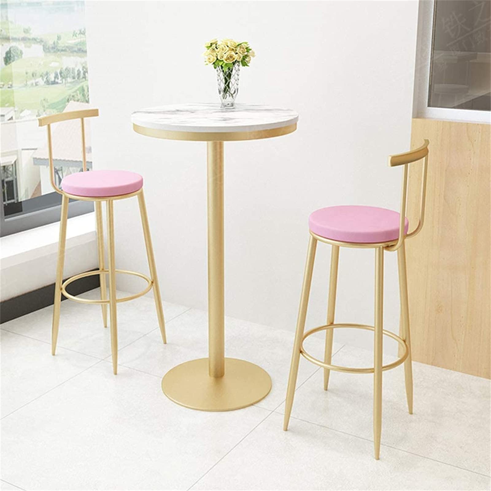 Modern Round Marble Top High Table with Gold Base - Sturdy & Easy to Assemble Bistro Table for Restaurant, Cafe, Bar, Pub (41.3