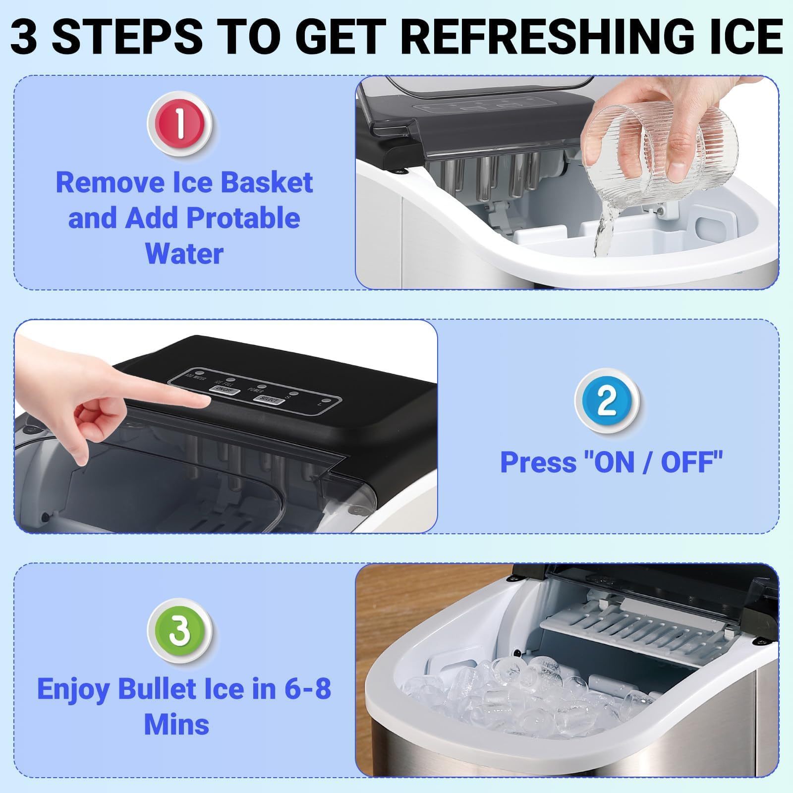 Portable Countertop Ice Maker Machine - 26lbs/24Hrs, Makes 9 Ice Cubes in 6 Minutes, Self-Cleaning with Ice Basket & Scoop - Perfect for Home, Kitchen, Office, Camping, RV & Outdoor Parties