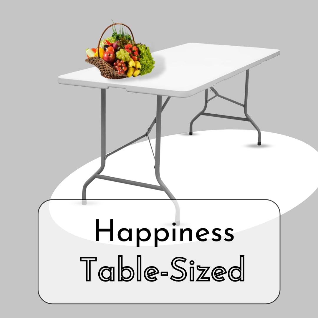 6ft Foldable Heavy Duty Plastic Table - Sturdy Portable Utility Table for Indoor & Outdoor Use - Perfect for Parties, Picnics, Camping, Weddings, Catering, Garden Dining - White - Pack of 2 - Great for Home, Office, Events and Temporary Workspaces