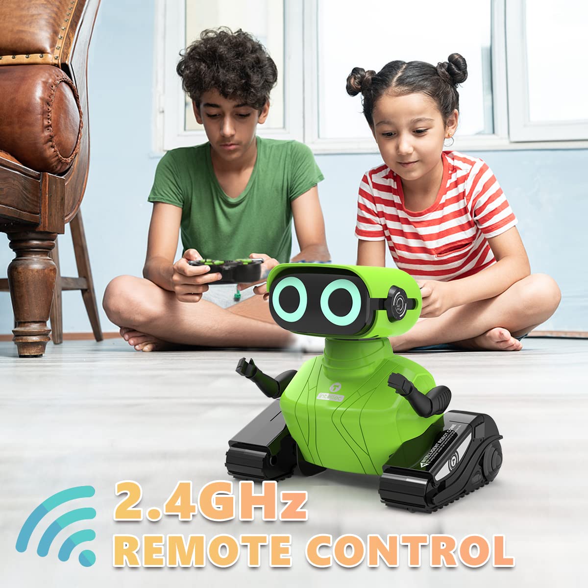 GILOBABY Remote Control Robot Toy for Kids - Interactive RC Robot with LED Eyes, Flexible Head & Arms, Dancing & Music - STEM Learning Toy for Boys & Girls Ages 3+ (Green) | Birthday Gift, Party Favor & Indoor Play Activity