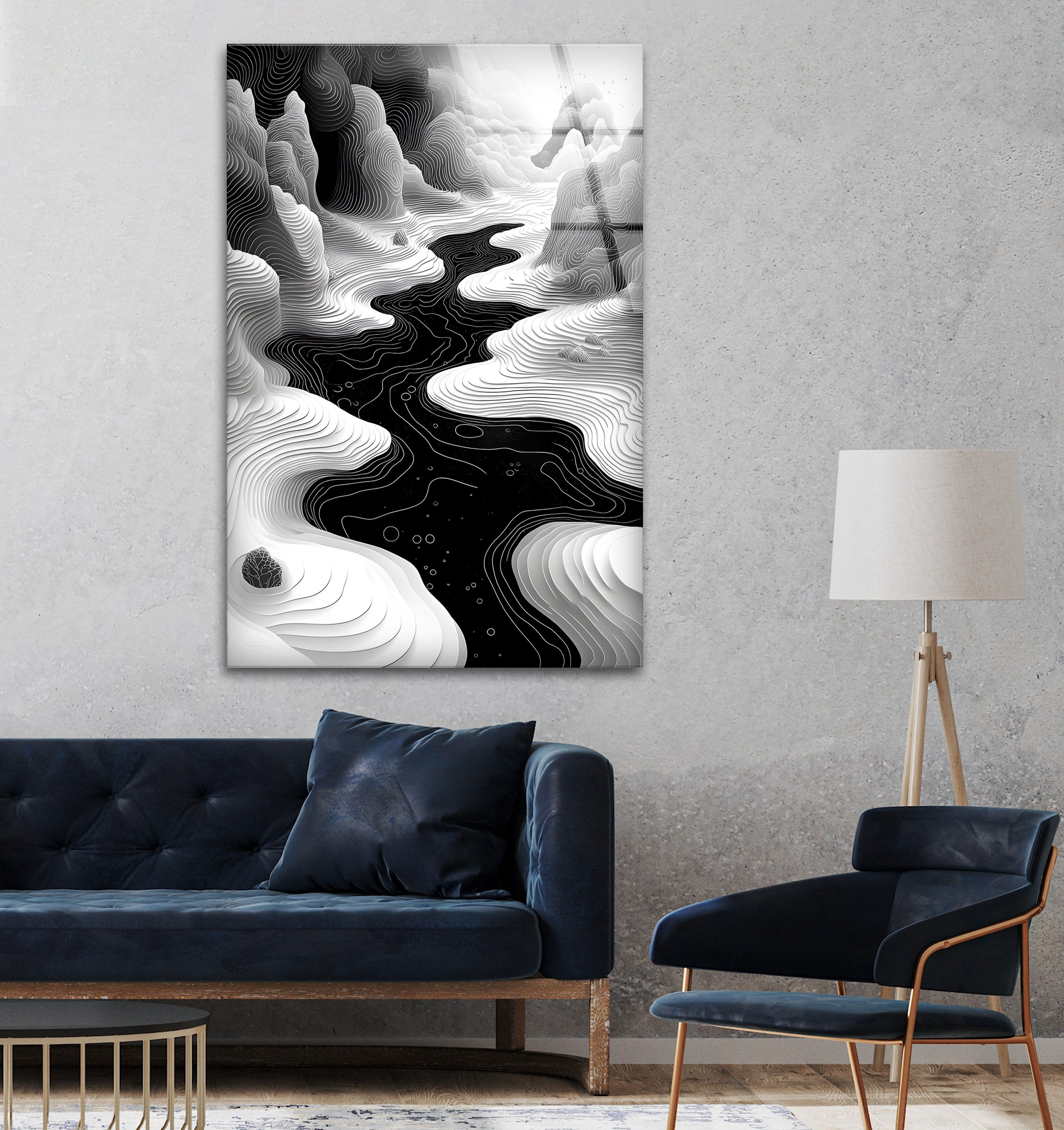 Abstract Black & White Landscape Wall Art - Modern Geometric Canvas Print for Living Room & Office Decor