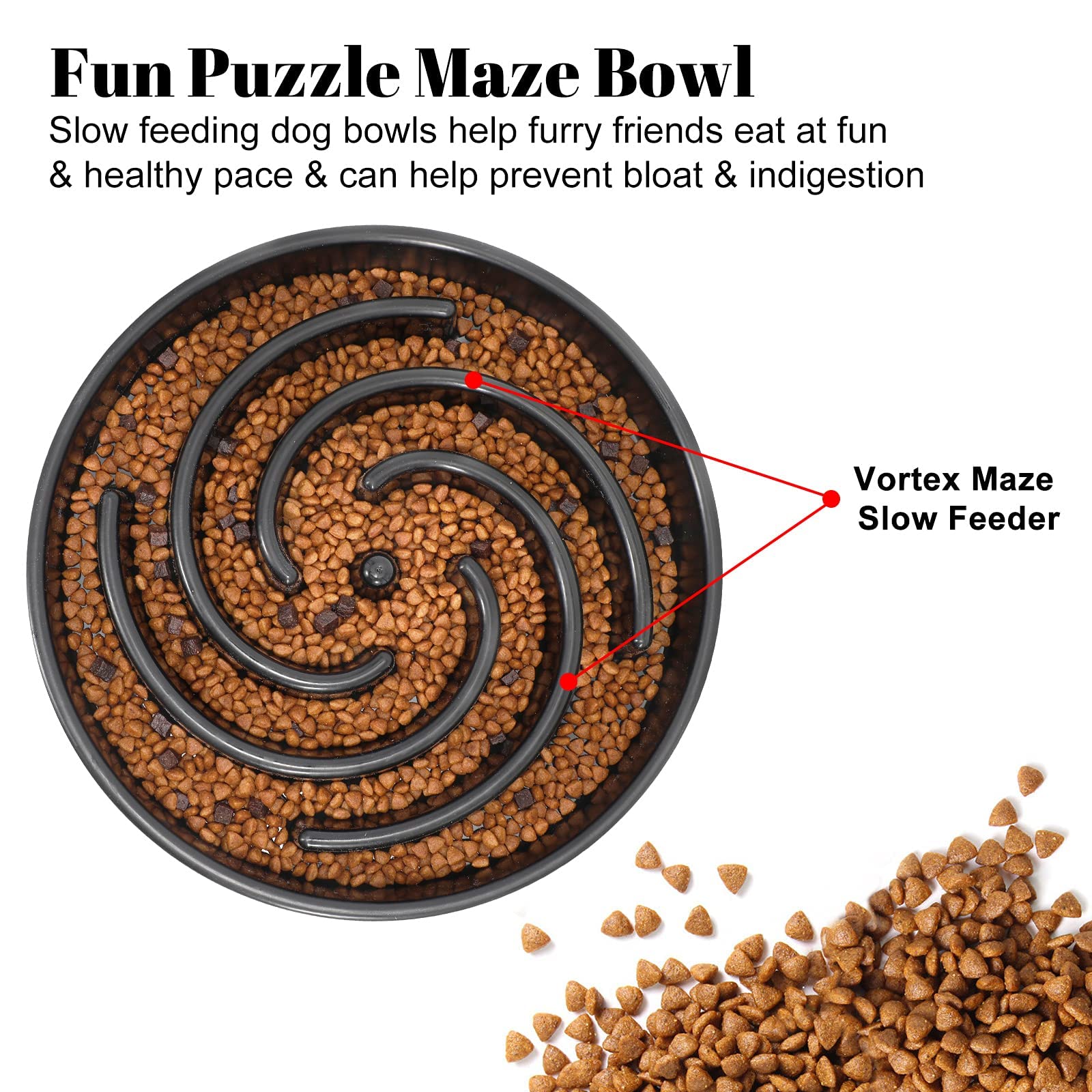 Slow Feeder Dog Bowl for Large & Medium Dogs - Non-Slip Puzzle Bowl to Prevent Bloat & Choking - Interactive Maze Design for Healthy Eating - Gray - Perfect for Fast Eaters & Mealtime Enrichment