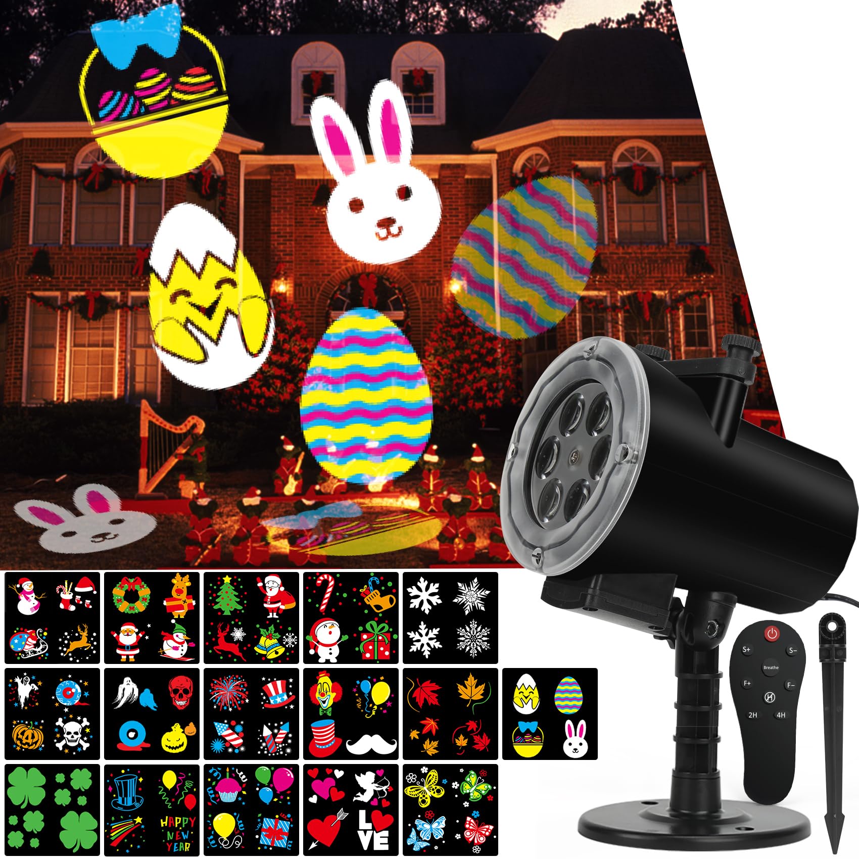 Christmas Projector Lights Outdoor - Holiday Projector with Remote Control, Timer, 16 HD Slides, Waterproof LED Light for Xmas Halloween Wedding Garden Decor - Perfect for Indoor & Outdoor Holiday Landscape Lighting
