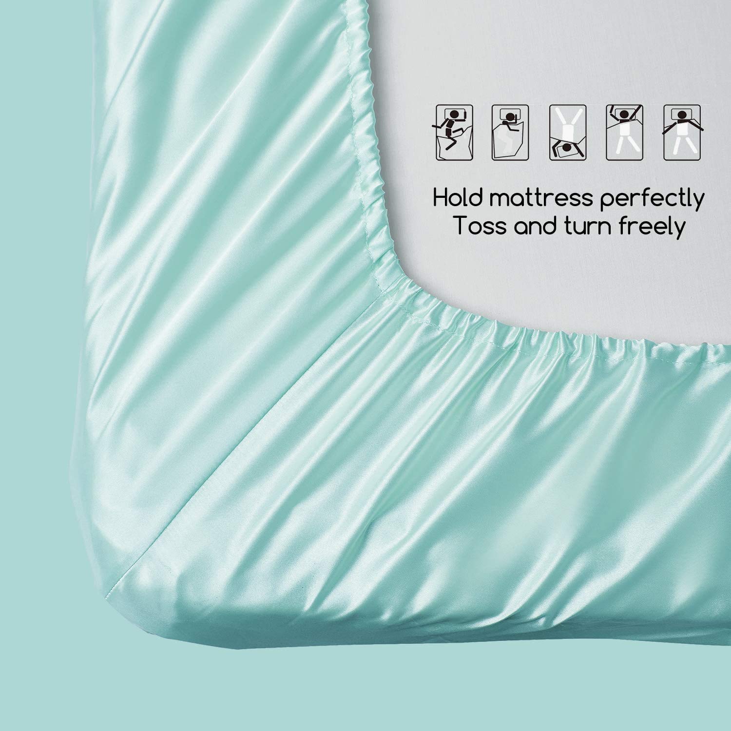 Queen Size Light Blue 4-Piece Silky Satin Bed Sheet Set - Premium High Thread Count, Soft & Breathable Sheets with 21