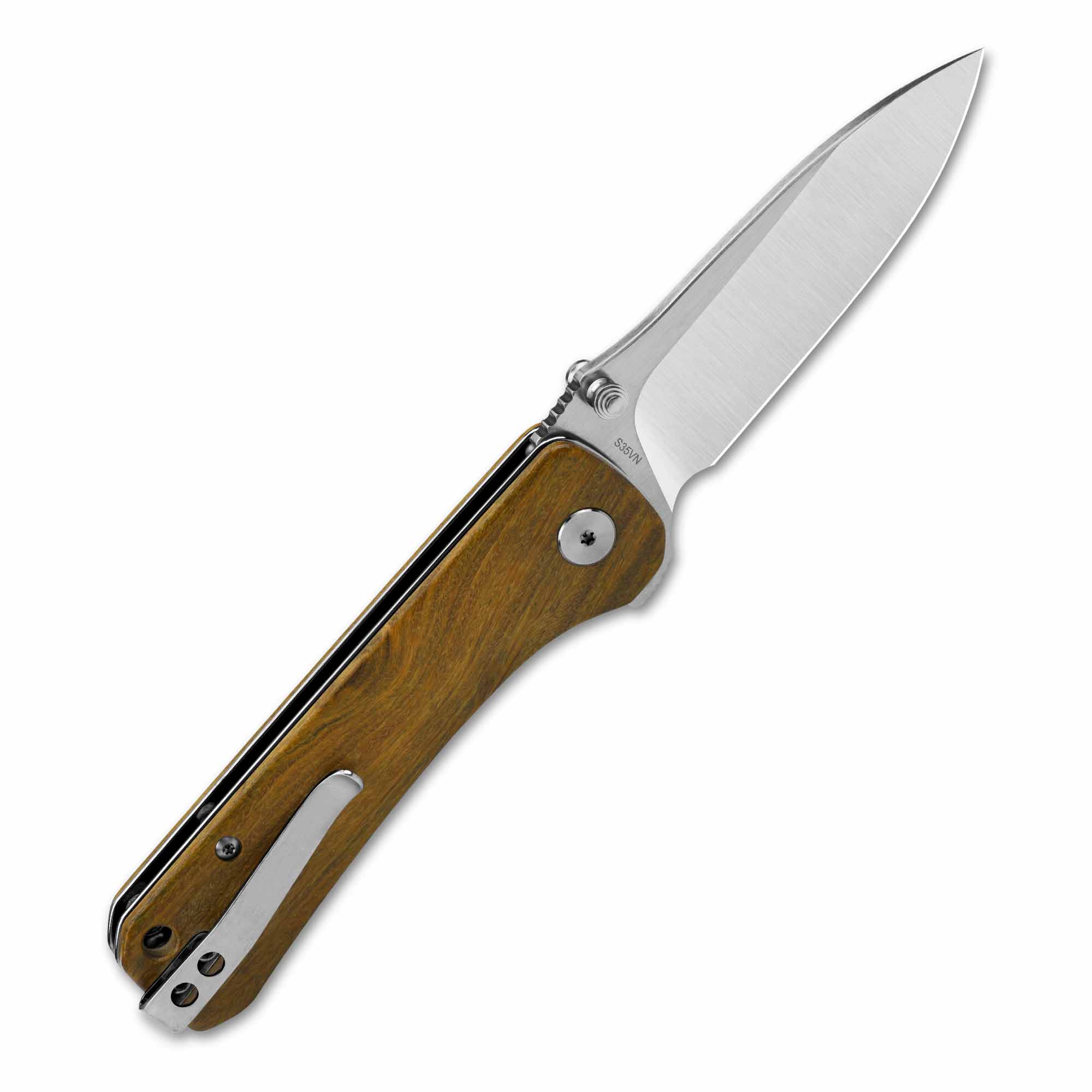 Premium QSP Hawk Liner Lock Pocket Knife - Damascus/S35VN Laminated Blade & Verawood Handles - EDC, Camping, Survival & Outdoor Activities