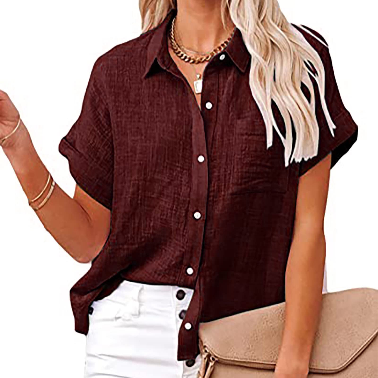 Women's Cotton Linen Button Down Shirt - Long Sleeve Collared Work Blouse for Office & Casual Wear | Breathable Comfort Top for Business, Travel & Everyday Outfits
