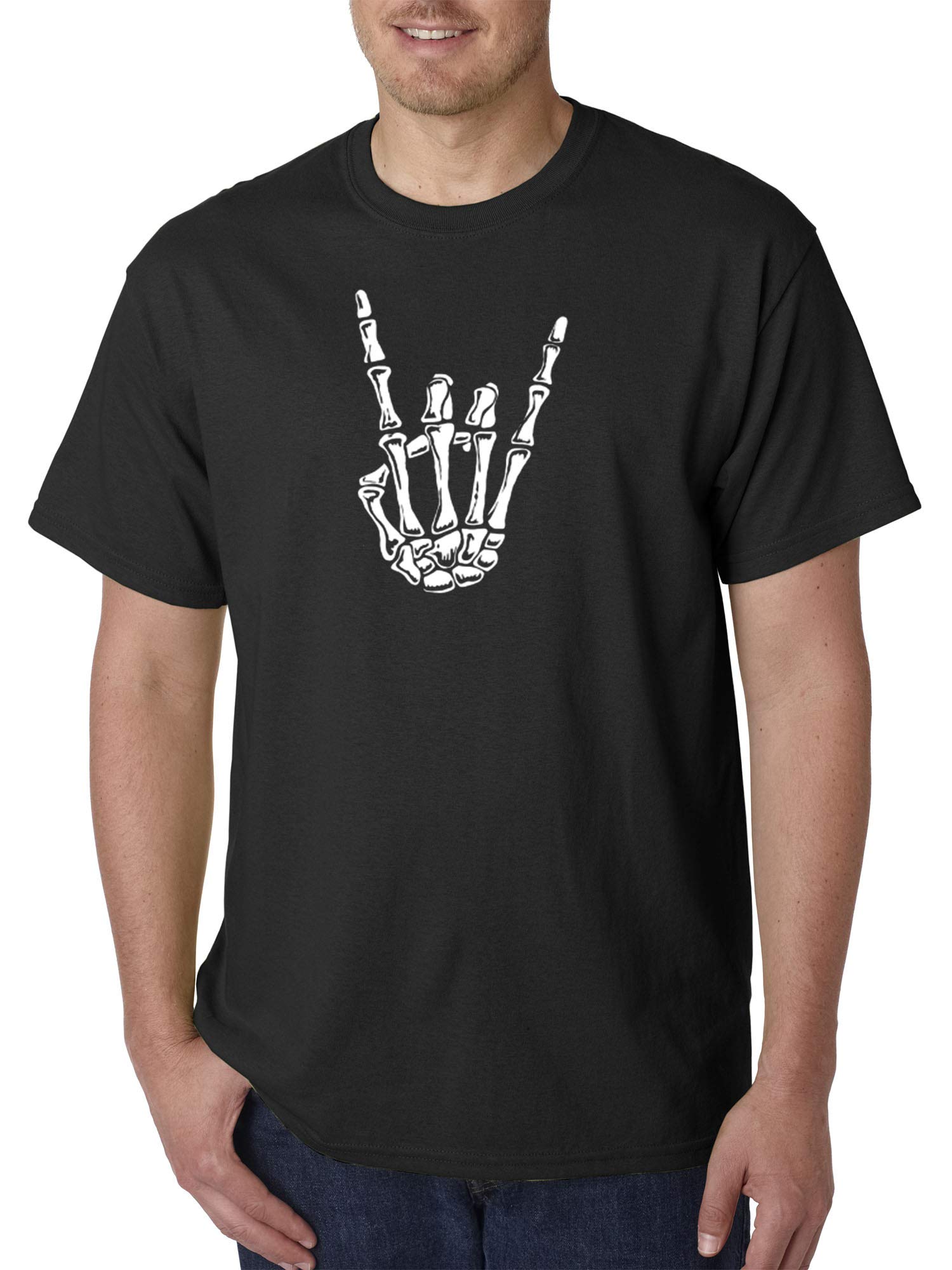 True Way 1176 - Unisex Skeleton Bones Rock & Roll Graphic T-Shirt - Hand Printed XL Black - Perfect for Concerts, Halloween & Rock Music Fans