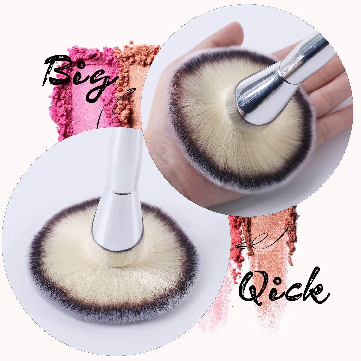 GLORAY Large Fluffy Kabuki Powder Brush - Professional Foundation Brush for Pressed Powder, Liquid & Cream Makeup - Perfect for Buffing, Stippling, Blending & Contouring - Ideal for Flawless Makeup Application & Setting Powder Finish