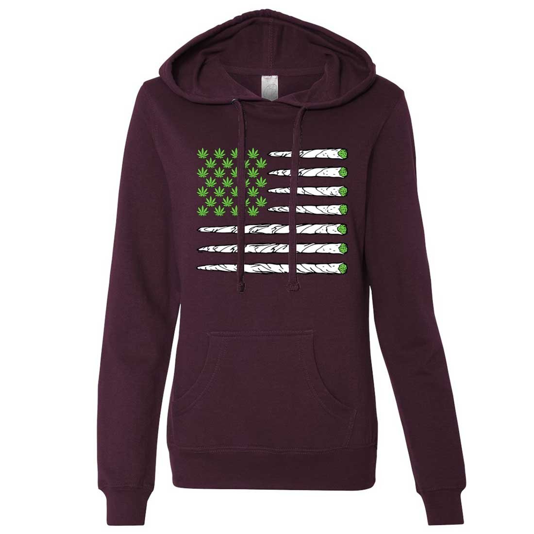 Dolphin Shirt Co USA - Women's Lightweight Hoodie with Weed Flag & Doobie Stripes Design - Perfect for Festivals, Concerts & 420 Celebrations