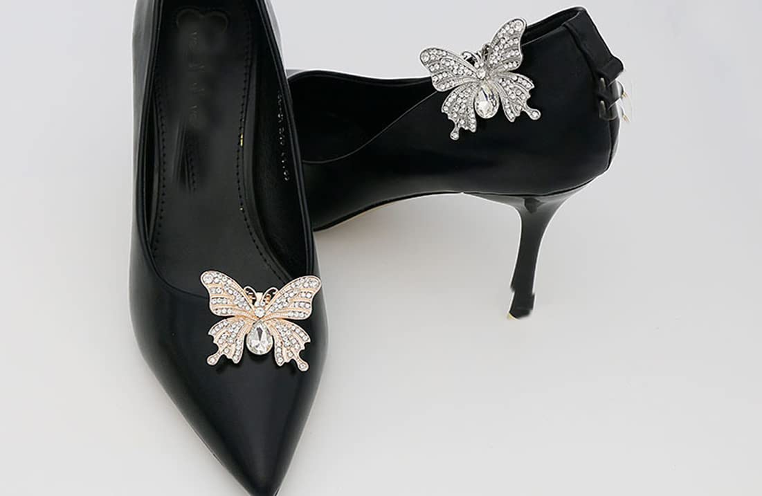 2PCS Rhinestone Crystal Butterfly Shoe Clips - Elegant Shoe Buckle Accessories for Women | Bridal Wedding Party Shoes Decoration | Perfect for Prom, Evening Gowns & Special Occasions