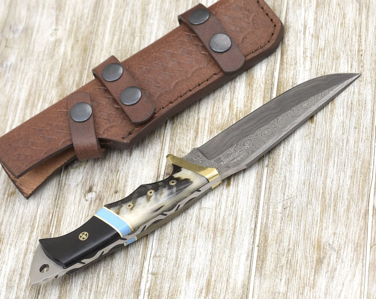 Premium Reaver Hunting Knife with Genuine Ram Horn & Turquoise Handle - Durable Outdoor Survival Knife for Camping, Hunting, Bushcraft & Wilderness Adventures