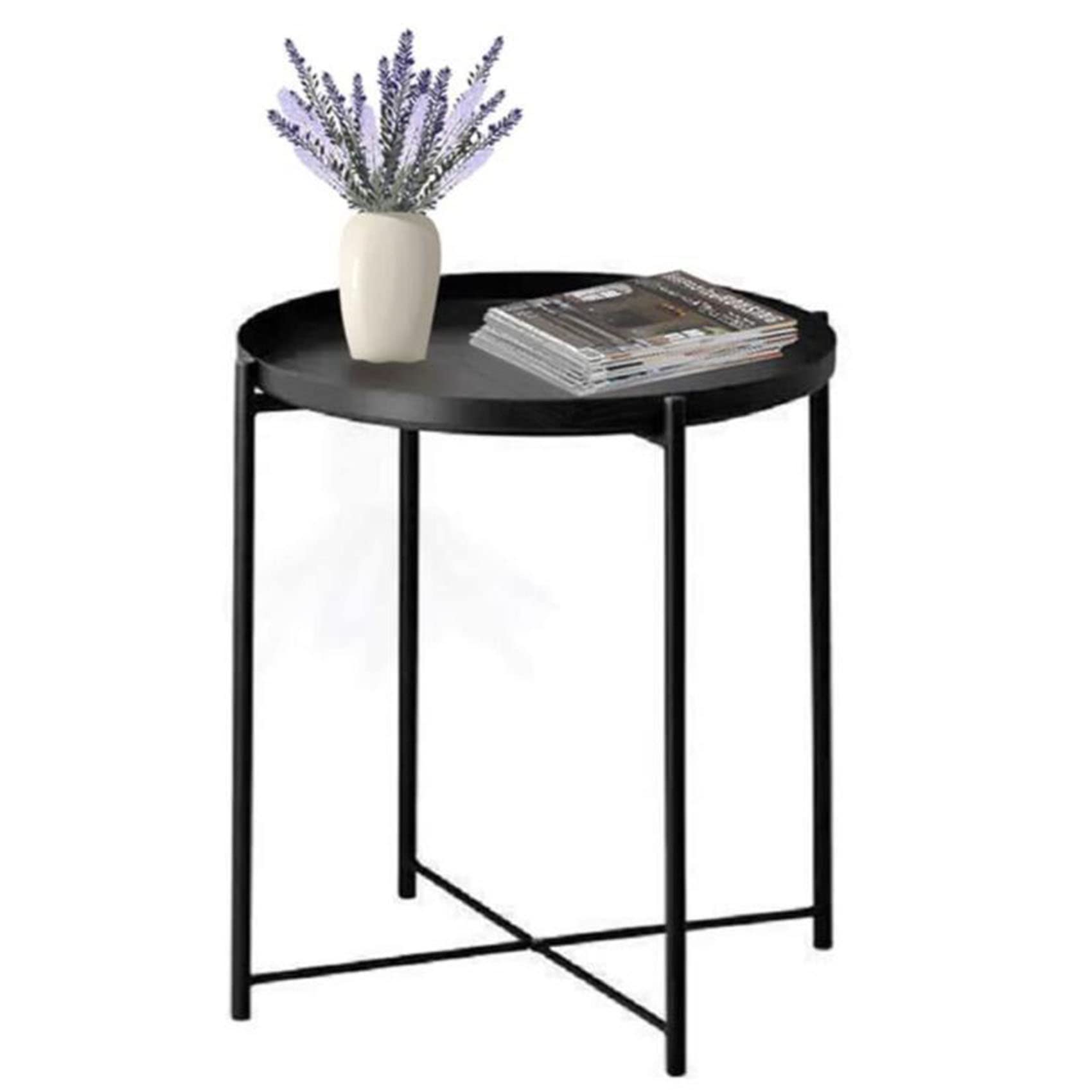 YUMEIGE Folding End Table - Waterproof Metal Side Table with Removable Tray, Small Coffee Table for Living Room, Bedroom, Balcony & Office - Perfect for Snacks, Drinks & Reading (2 Colors)