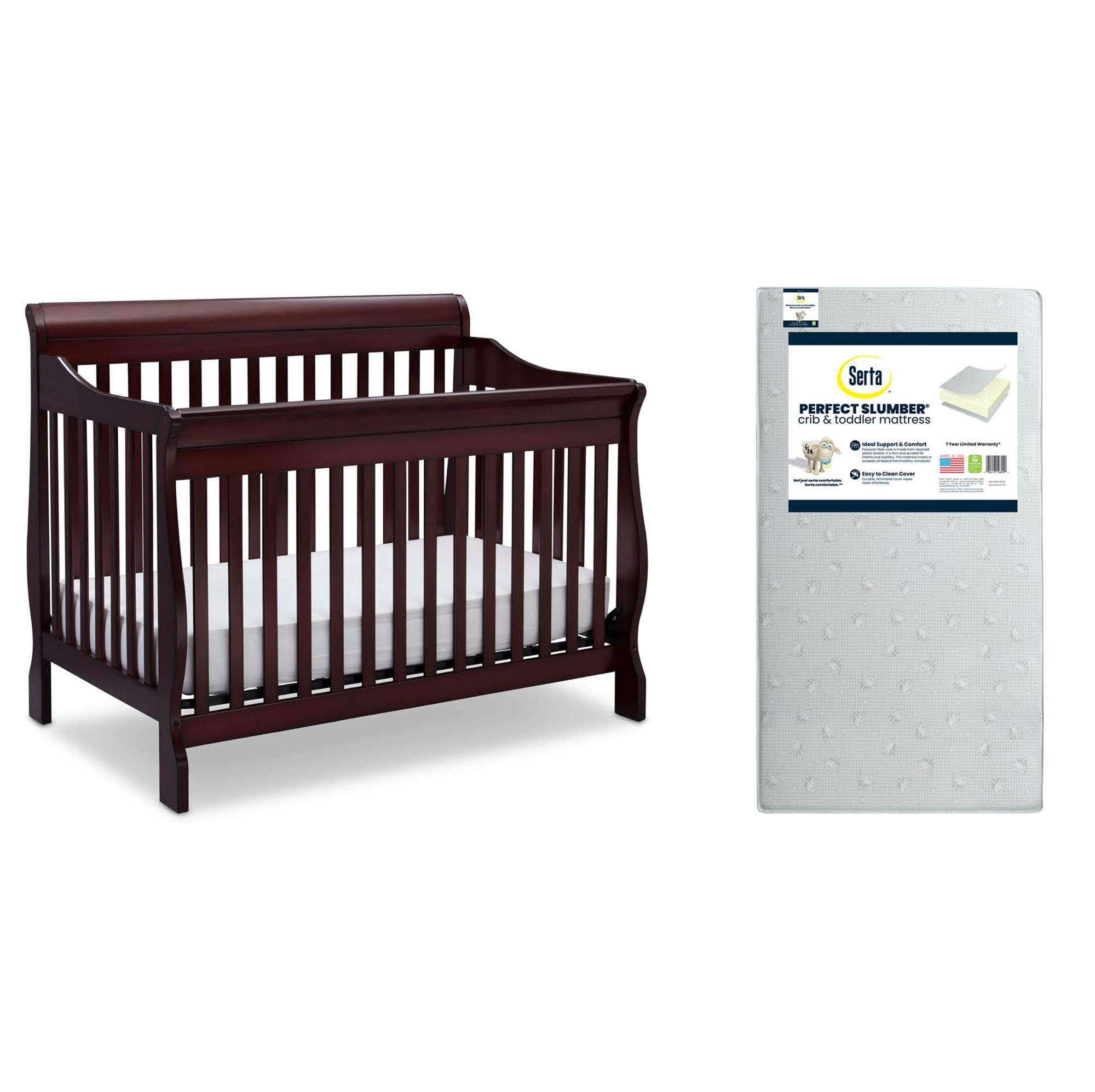 Delta Children Canton 4-in-1 Convertible Crib with Serta Perfect Slumber Mattress - Espresso Cherry Finish | Converts to Toddler Bed, Daybed & Full-Size Bed | Eco-Friendly Recycled Fiber Core | Nursery & Kids Room Essential
