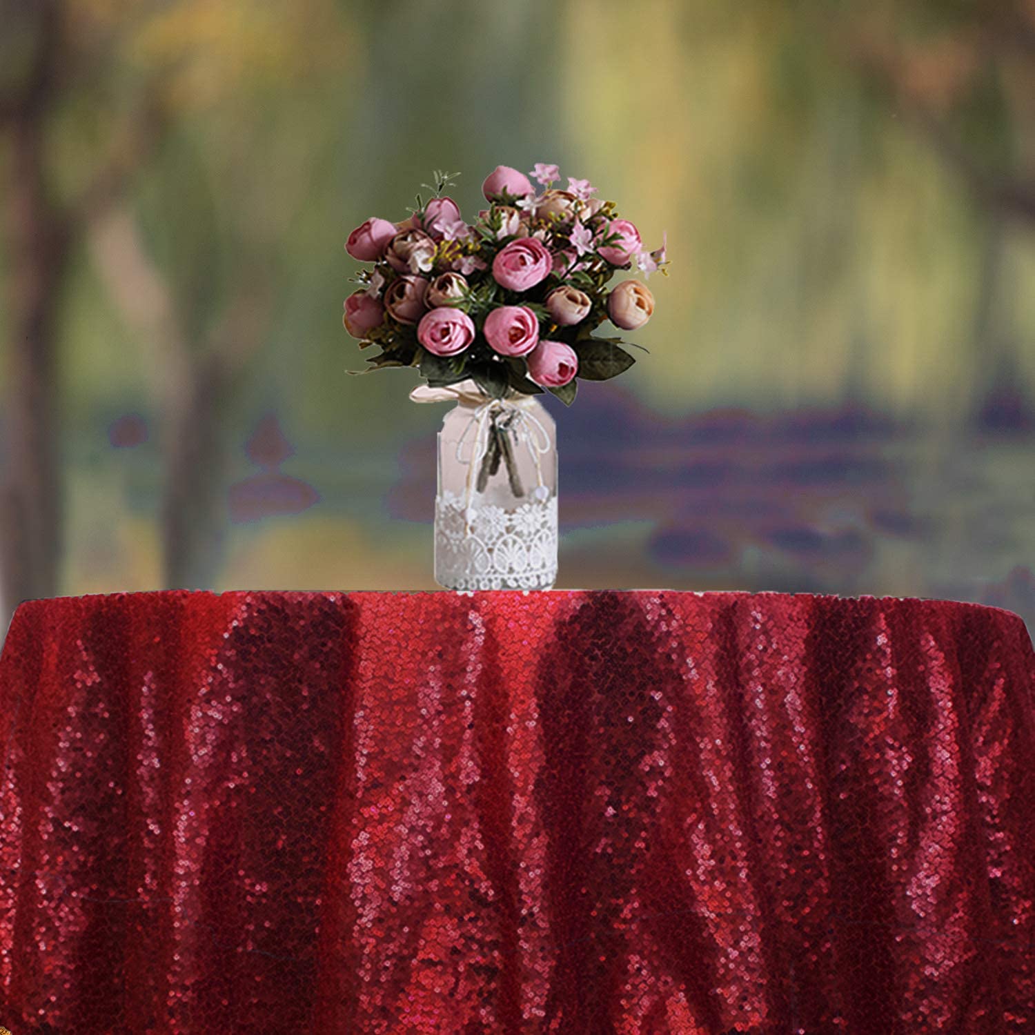 Burgundy Sequin Tablecloth 50