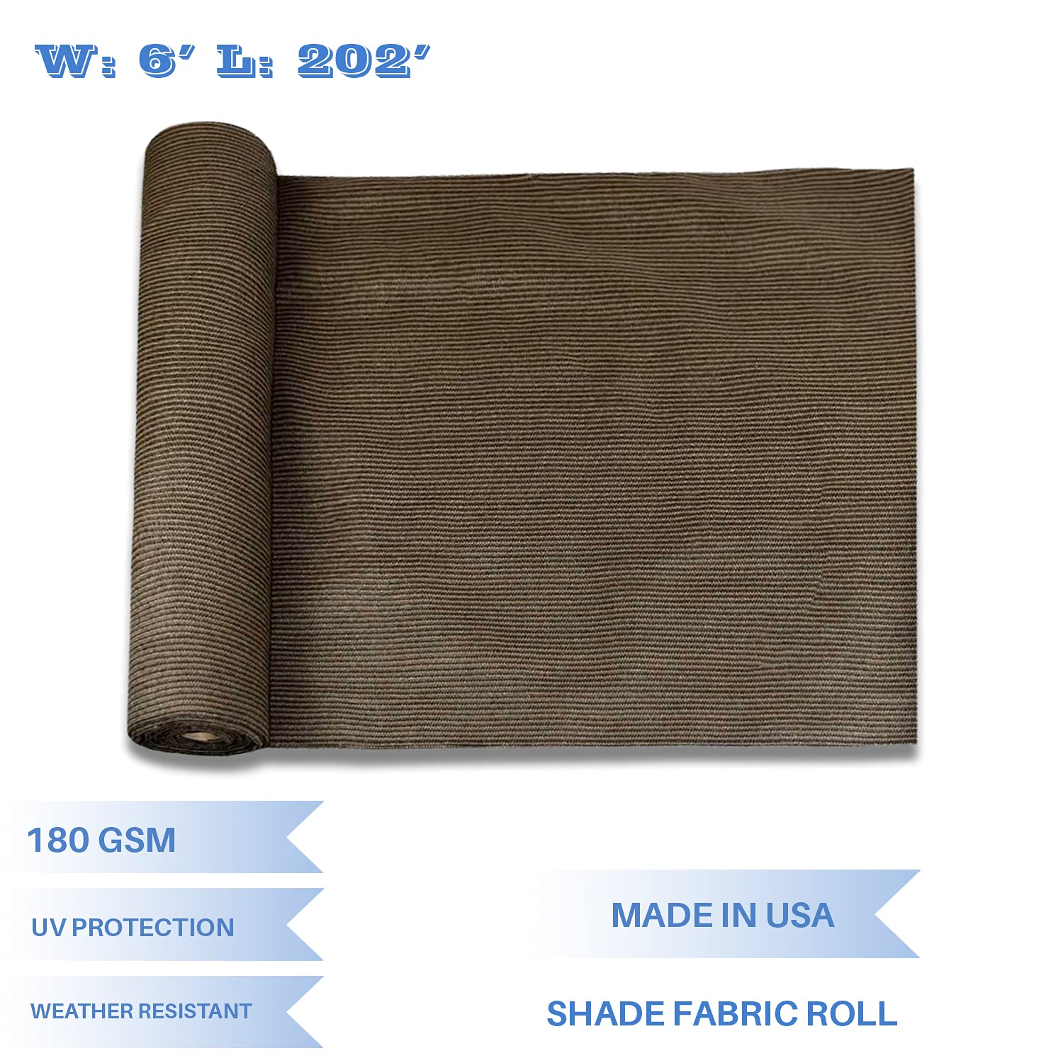 E&K Sunrise 6' x 202' Sun Shade Fabric Roll - UV Resistant Outdoor Shade Cloth for Pergola, Backyard, Garden, Patio, Deck & Greenhouse - Durable Brown Shade Cover for Sun Protection & Privacy