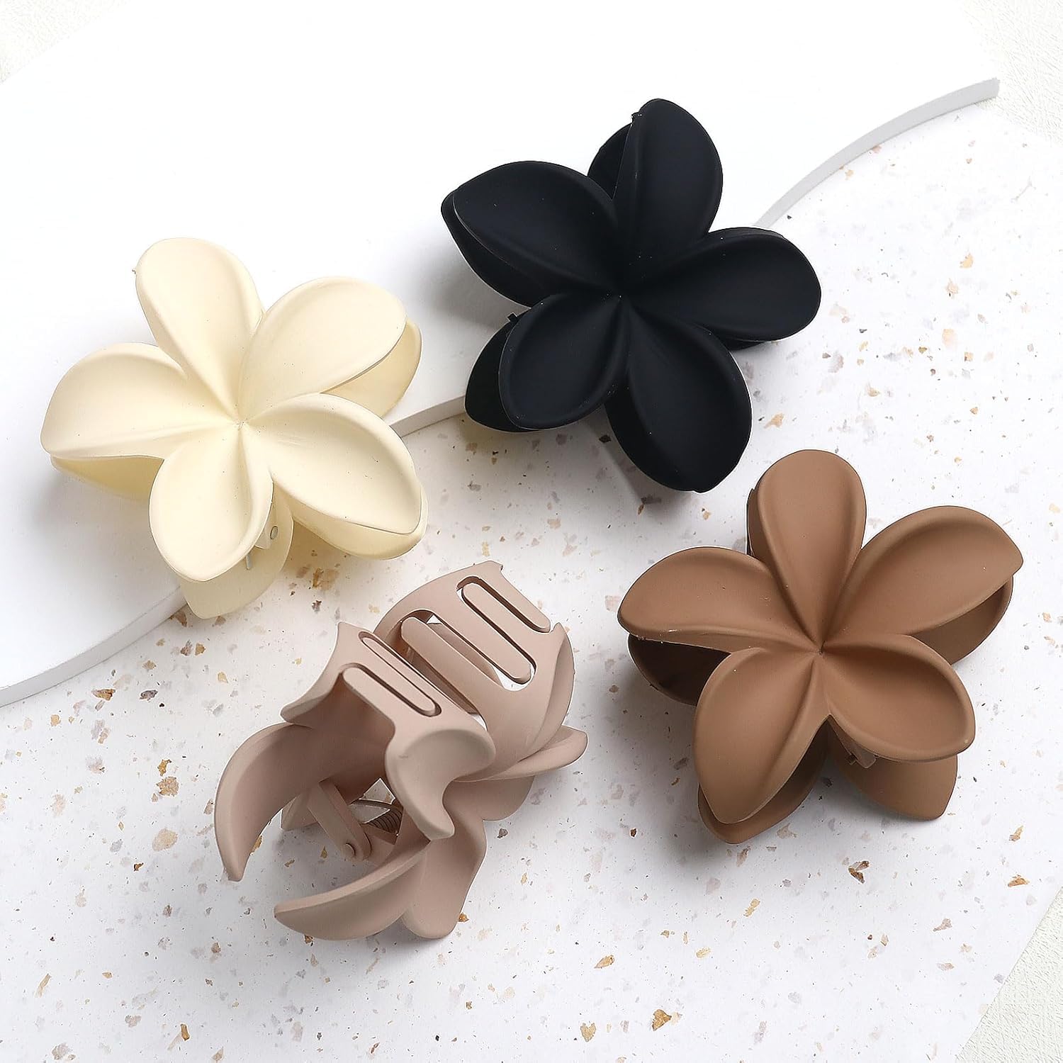 Bakefy 4-Piece Matte Floral Hair Claw Clips - Non-Slip Hair Accessories for Women & Girls, Perfect for Thick or Thin Hair - Elegant Hair Clamps for Wedding, Party & Summer Styling - Multipurpose Hair Decorations for Everyday Use & Special Occasions
