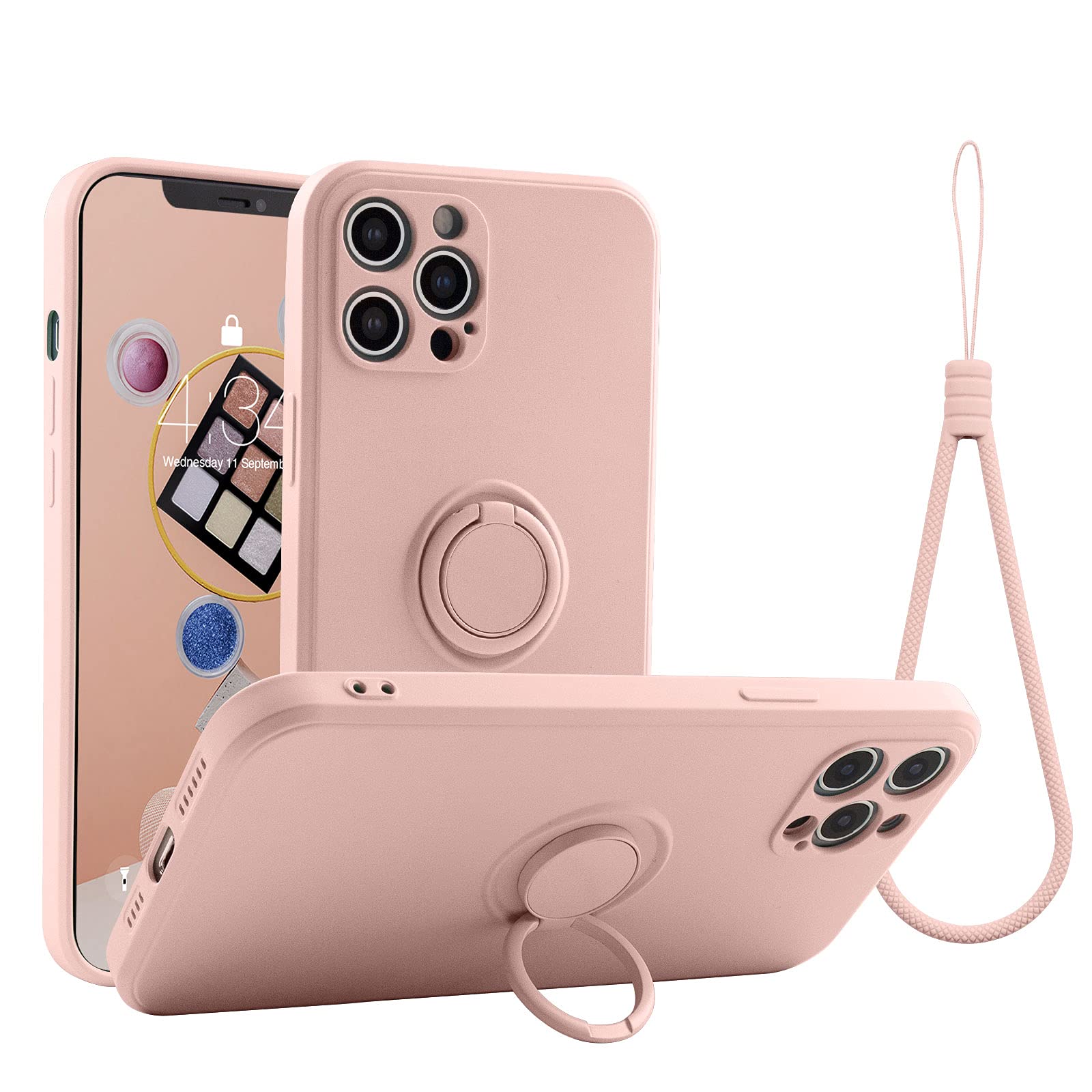 ABITKU iPhone 12 Pro Max Case (6.7-inch 2020) - Premium Silicone Cover with 360° Rotating Ring Kickstand & Magnetic Car Mount Support | Soft Microfiber Lining | Perfect for Daily Use, Travel & Hands-Free Viewing (Pink)
