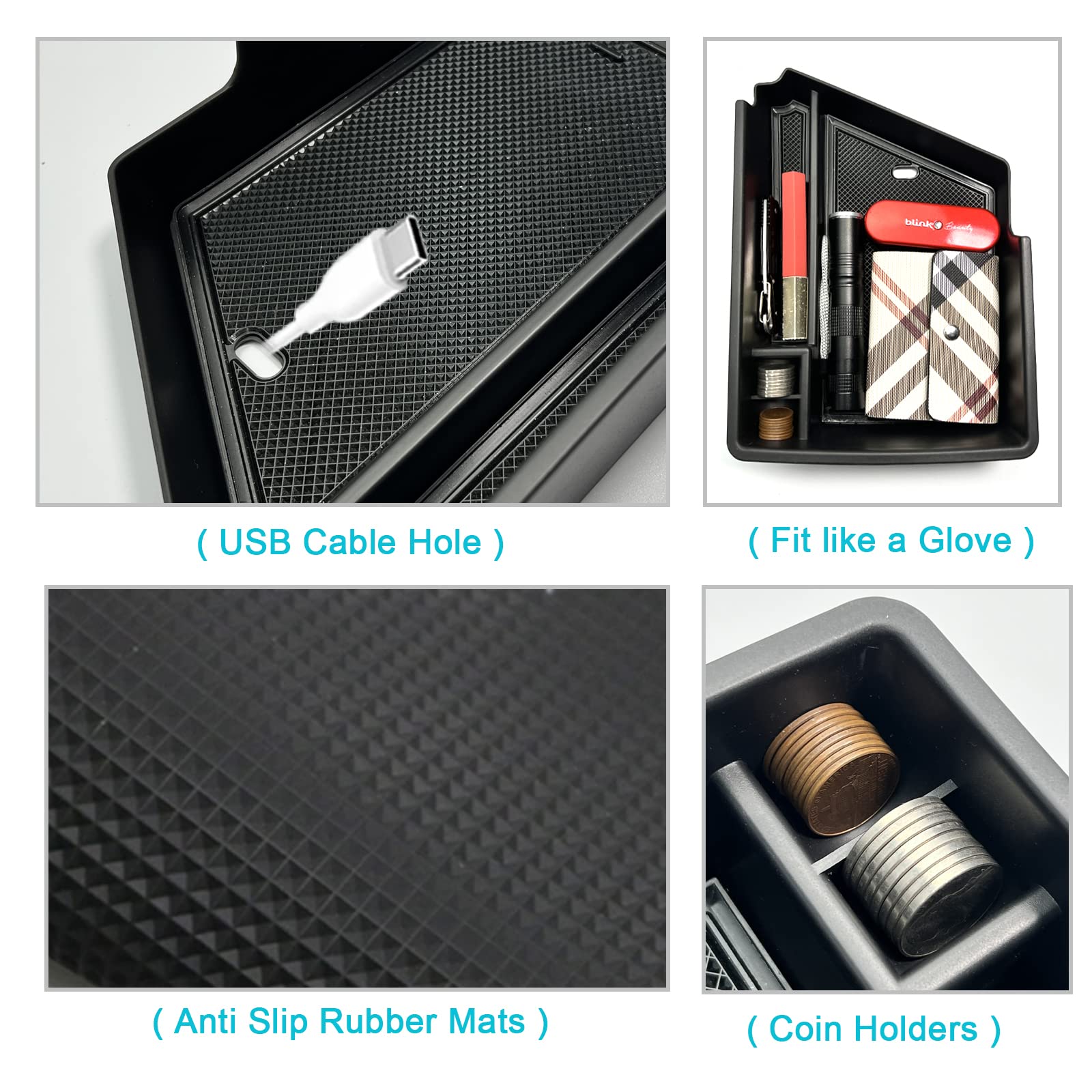 2023-2025 Cadillac Lyriq Center Console Organizer Tray - Premium Armrest Storage Box with Coin Holder | Perfect for Road Trips & Daily Commute | Black Lyriq Accessories