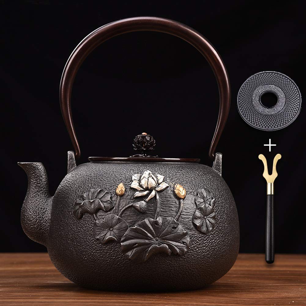 JHSHENGSHI 1500ML Large Cast Iron Teapot - Premium Ceramic Tetsubin Tea Kettle with Trivet Stand, Rust-Resistant Design, Perfect for Electric & Ceramic Stove Heating - Ideal Gift for Tea Lovers, Home & Office Use