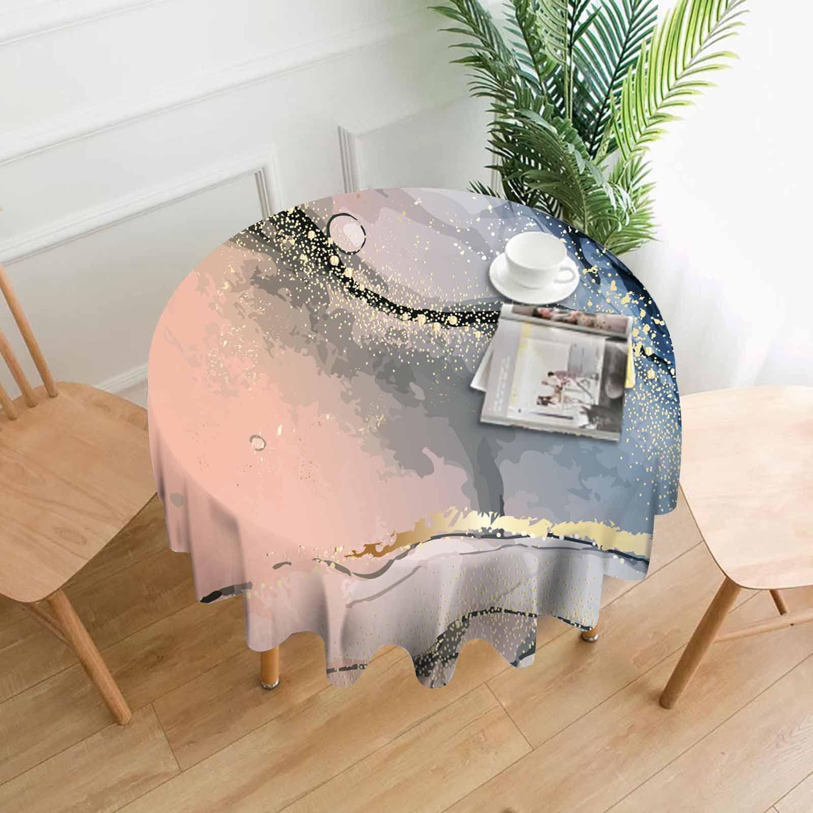TKS MITLAN 60 Inch Round Liquid Watercolor Marble Tablecloth - Oriental Gold Ink Design for Dining, Kitchen, Party, Buffet & Wedding - Waterproof & Wrinkle-Resistant Table Cover for Indoor/Outdoor Use (Perfect for Elegant Events, Restaurant Decor & Home Entertaining)