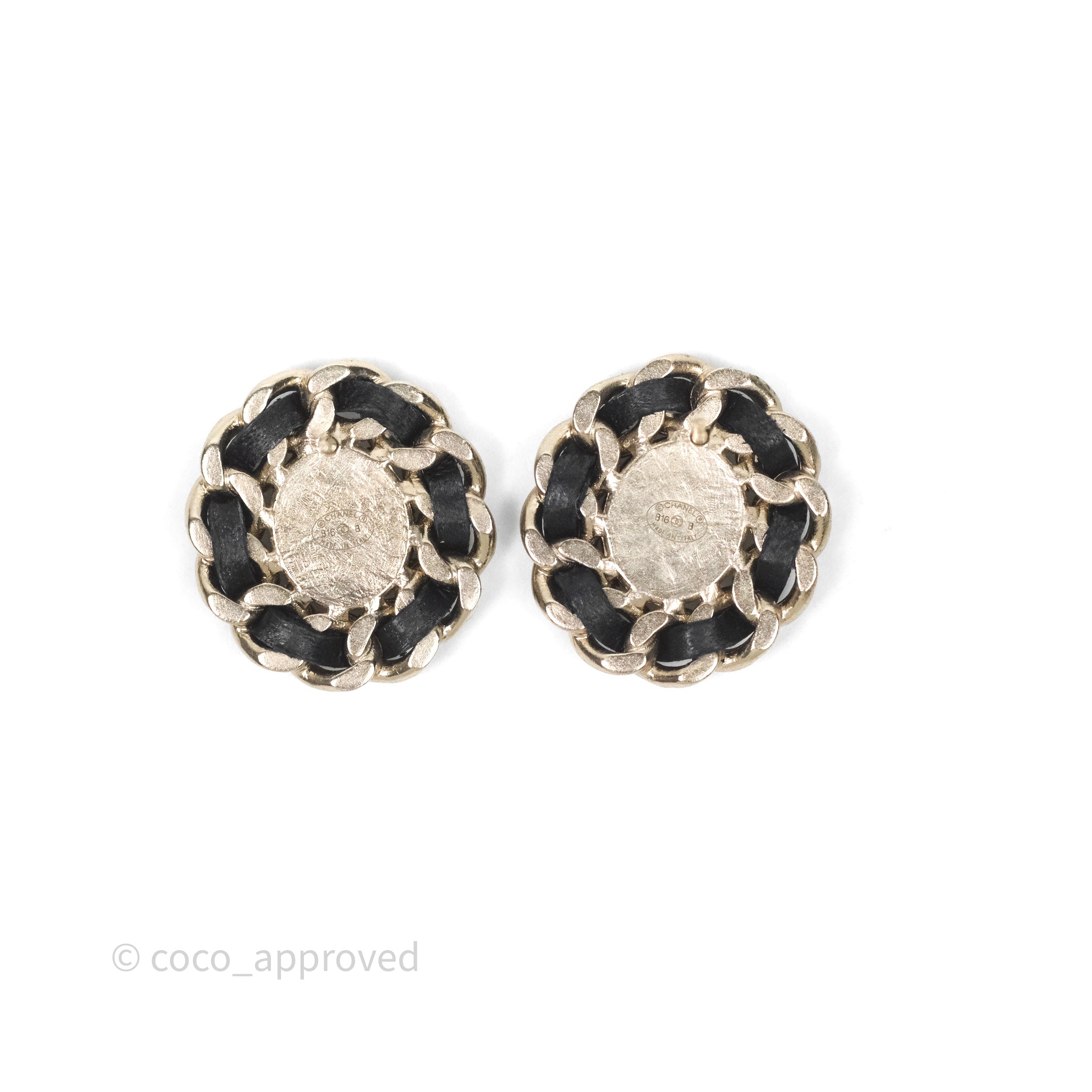 Chanel CC Black Leather Chain Round Earrings - Aged Gold Tone 16B - Luxury Fashion Jewelry for Women, Perfect for Parties, Weddings & Special Occasions