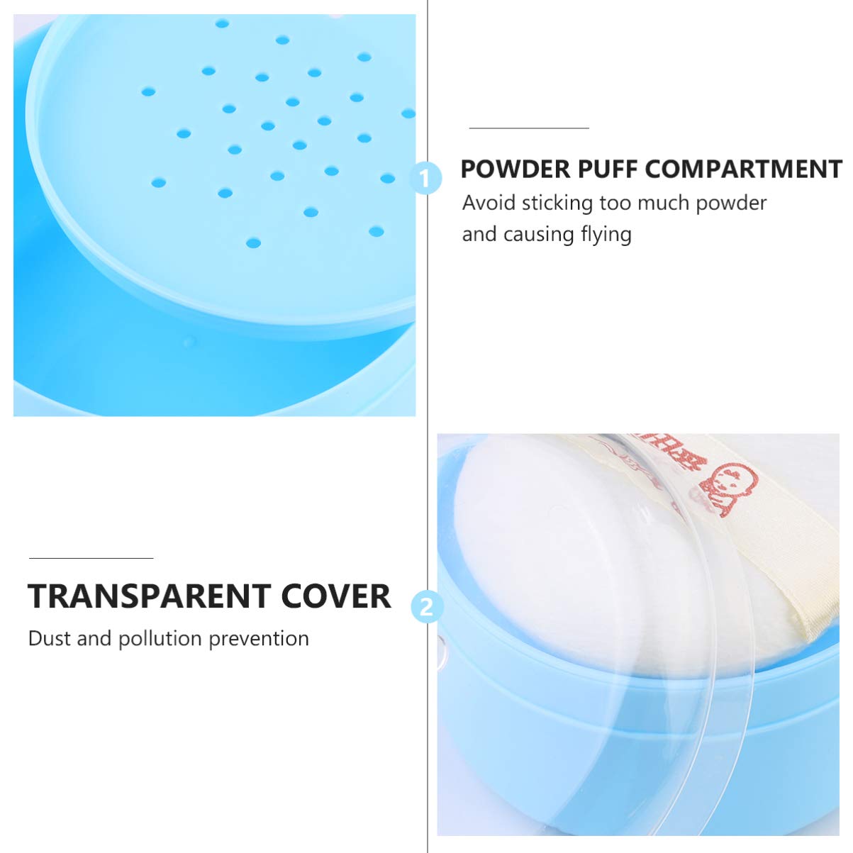 Premium Blue Body Powder Puff Sponge Case - Talcum Powder Applicator Container with Soft Puff for After-Bath & Makeup | Travel-Friendly Cosmetic Storage