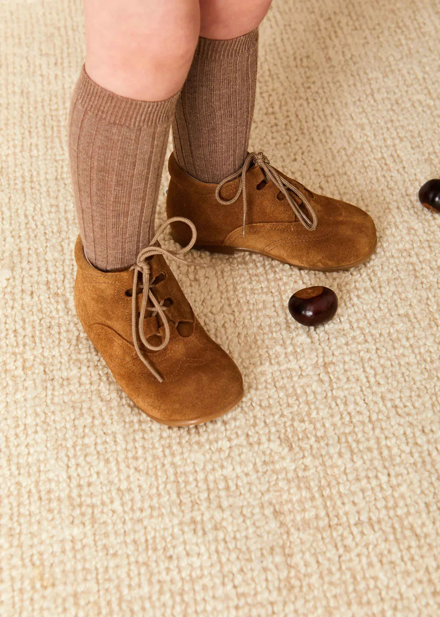 Brown Suede Oxford Baby Booties for Boys & Girls (Size 20-24 EU) - Soft First Walkers Shoes for Newborns & Toddlers - Perfect for Daily Wear, Special Occasions & Photo Shoots
