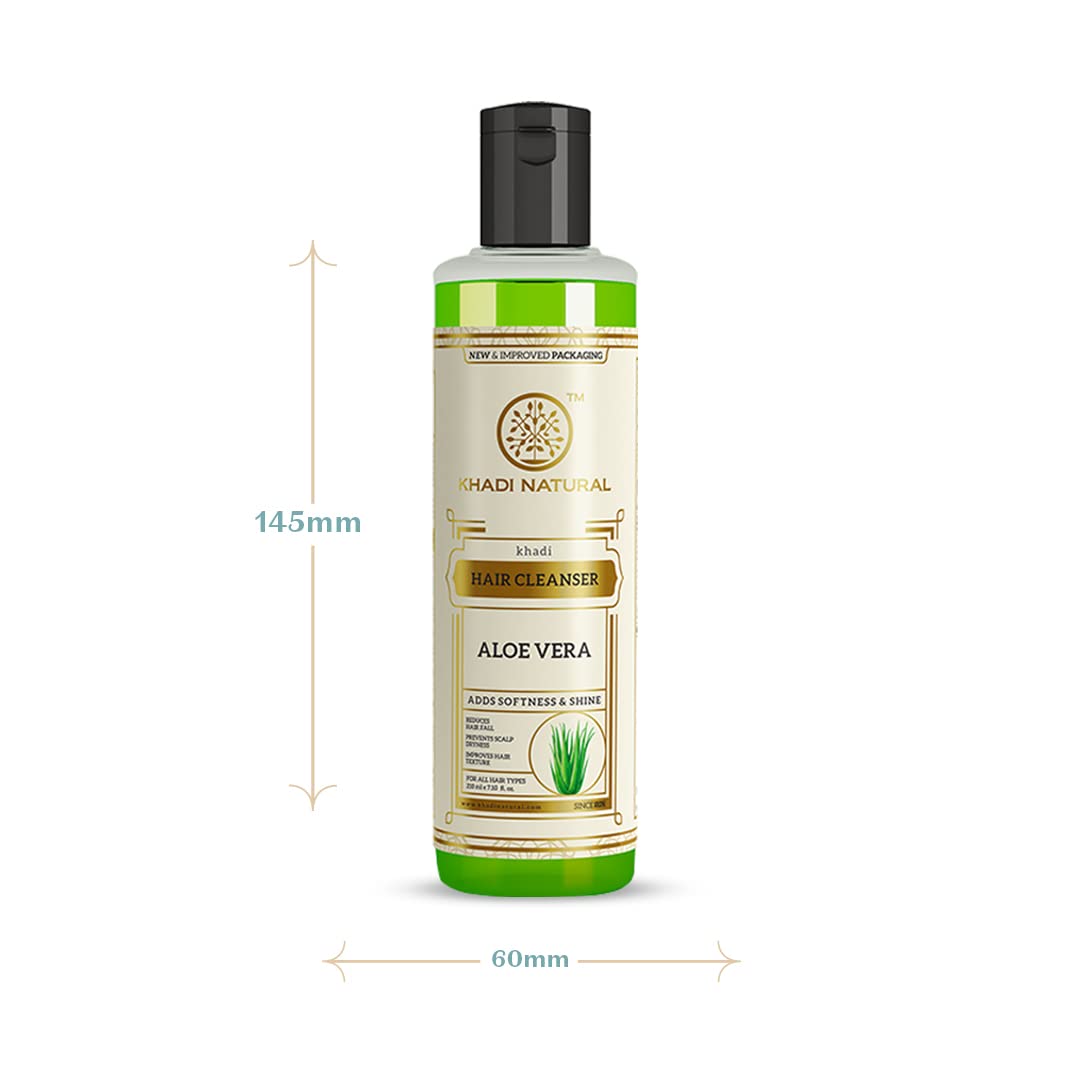 Khadi Natural Aloe Vera Hair Cleanser - Organic Shampoo for Healthy Hair Growth | Reduces Hair Fall | All Hair Types | 210ml | Perfect for Daily Hair Care & Scalp Nourishment