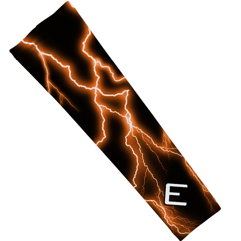 Orange Lightning Arm Sleeves for Sports & Outdoor Activities - UV Protection Compression Sleeves for Running, Basketball, Cycling & Gym Workouts