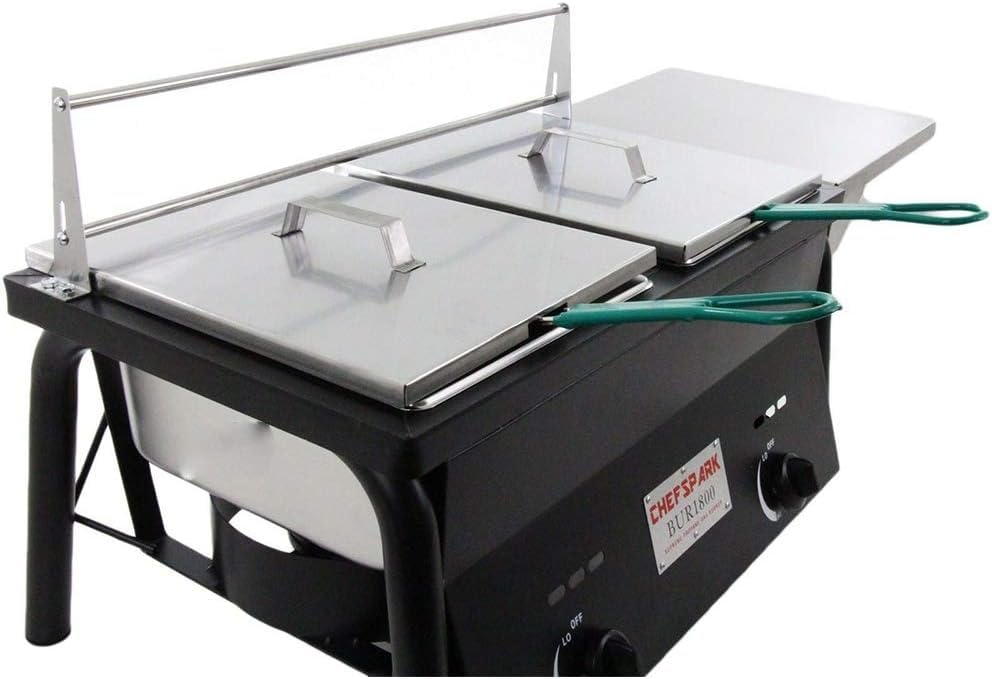 Commercial Grade Two Tank Deep Fryer with 2 Stainless Steel Baskets - High Capacity Propane Outdoor Cooker for Fish, Chicken & More - Includes Thermometer & Regulator - Perfect for Backyard BBQs, Tailgating & Outdoor Cooking