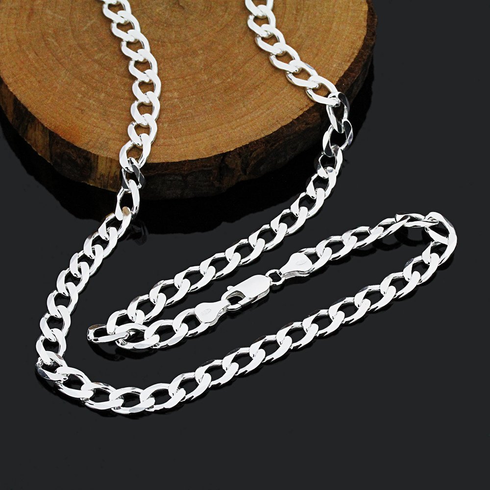Sterling Silver 7mm Solid Curb Chain Necklace for Women & Men - 925 Silver Chunky Link Necklace (8-30 Inch) - Perfect for Layering, Gifts, and Everyday Wear