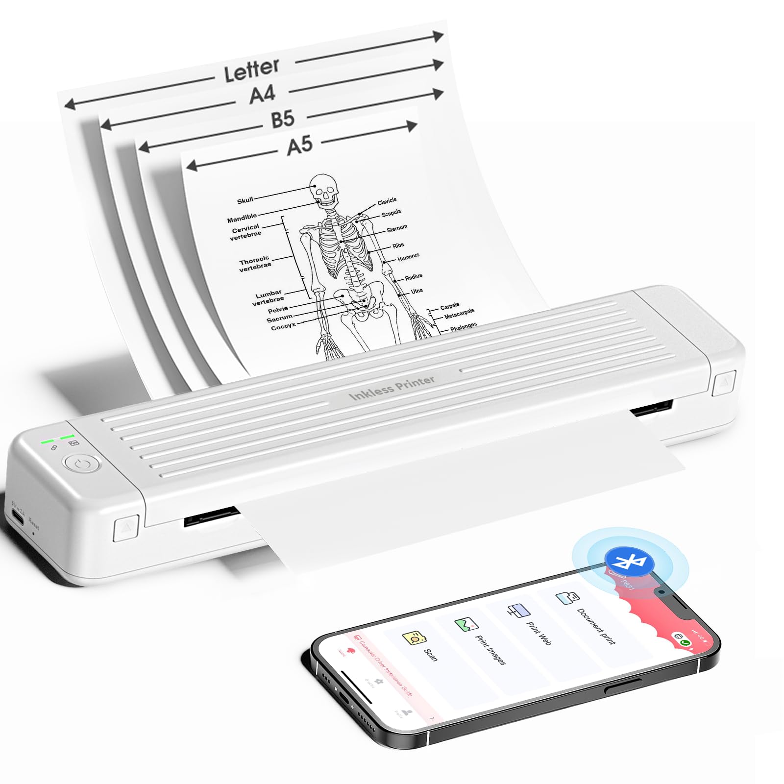 Portable Wireless Bluetooth Printer P831 - Heat Transfer Printer for 8.5x11 & A4 Paper - Compatible with Smartphones & Tablets - Compact Travel & Home Printing Solution for DIY Crafts, T-Shirt Transfers & Office Documents