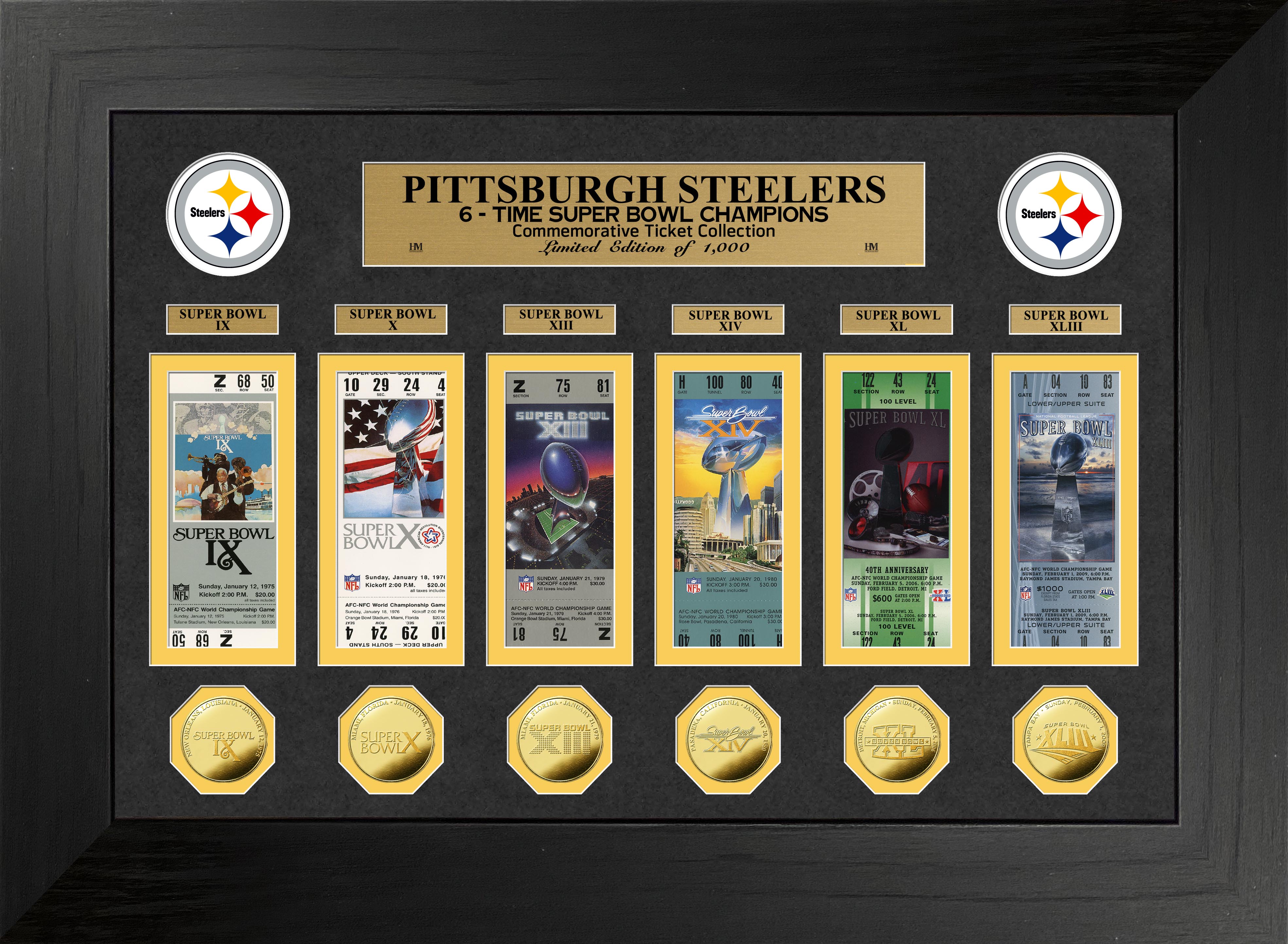 Pittsburgh Steelers 6-Time Super Bowl Champions Commemorative Gold Coin Collection - Perfect for NFL Fans, Sports Memorabilia Collectors, and Steelers Supporters - Great for Display, Gifts, and Game Day Decor