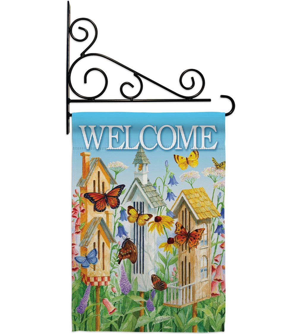 Double-Sided Farmhouse Floral Welcome Butterfly Garden Flag Set - 13x18.5 Inch Outdoor Yard Decoration, Made in USA - Perfect for Front Porch, Spring Decor & Housewarming Gifts