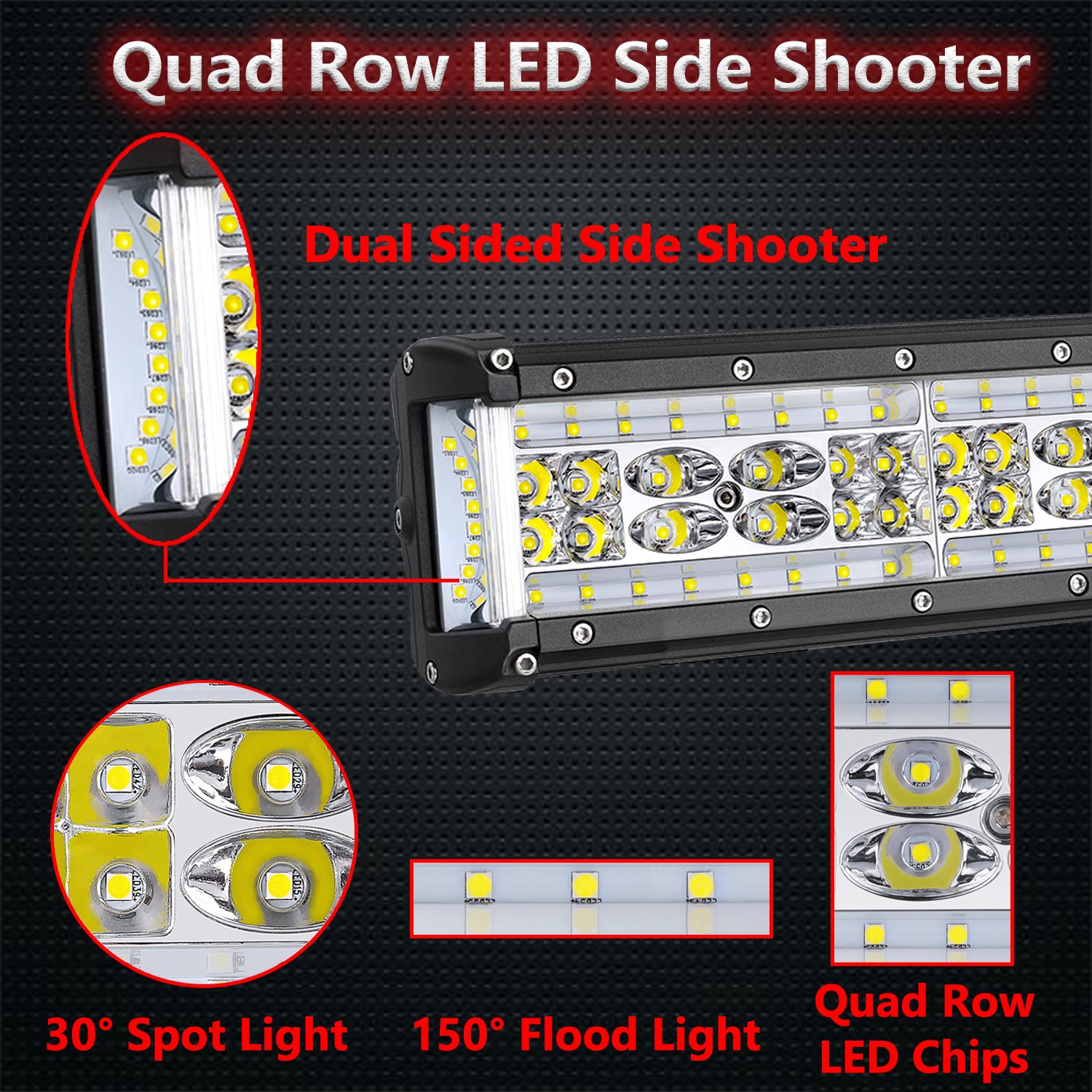 30 Inch 450W Muto-Beam Quad Row LED Light Bar - Off Road Driving Spot Flood Combo Work Lamp for Trucks, UTVs, ATVs, Pickups, SUVs & Boats | Perfect for Night Driving, Foggy Conditions & Outdoor Adventures