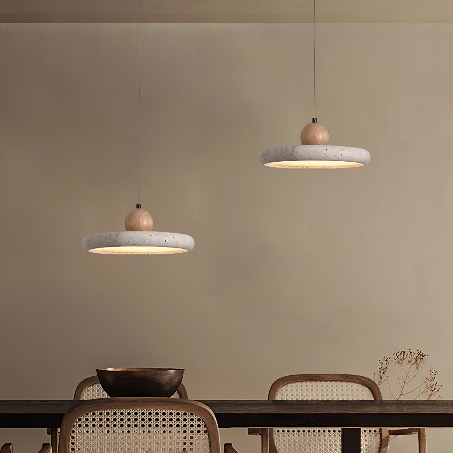 Lola Travertine Pendant Light - Modern Farmhouse Ceiling Fixture for Kitchen Island, Dining Room & Bedroom Lighting