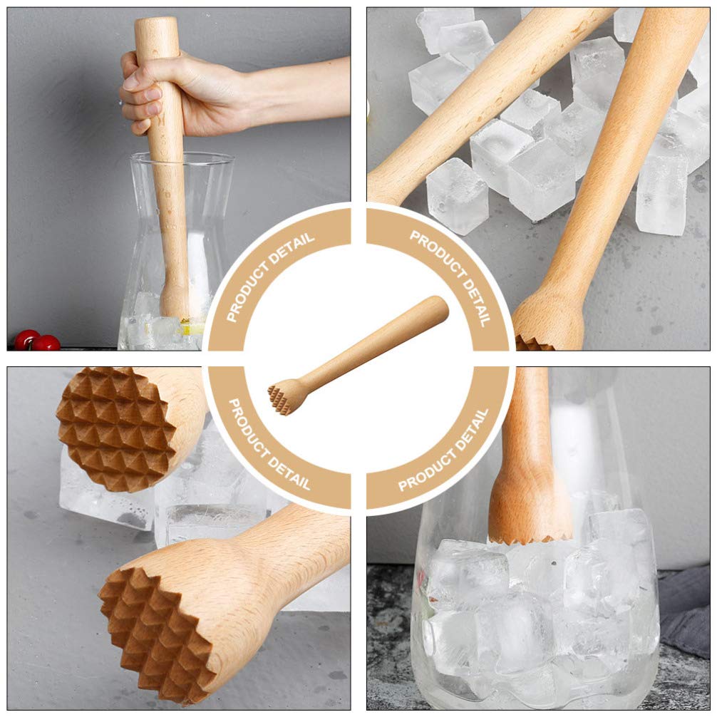 Professional Beech Wood Cocktail Muddler - Multi-Purpose Mixing Rod for Mojito, Ice Hammer, Fruit Crusher & Milk Tea Stirring - Perfect for Bartending, Home Bars, Cocktail Making & Kitchen Use