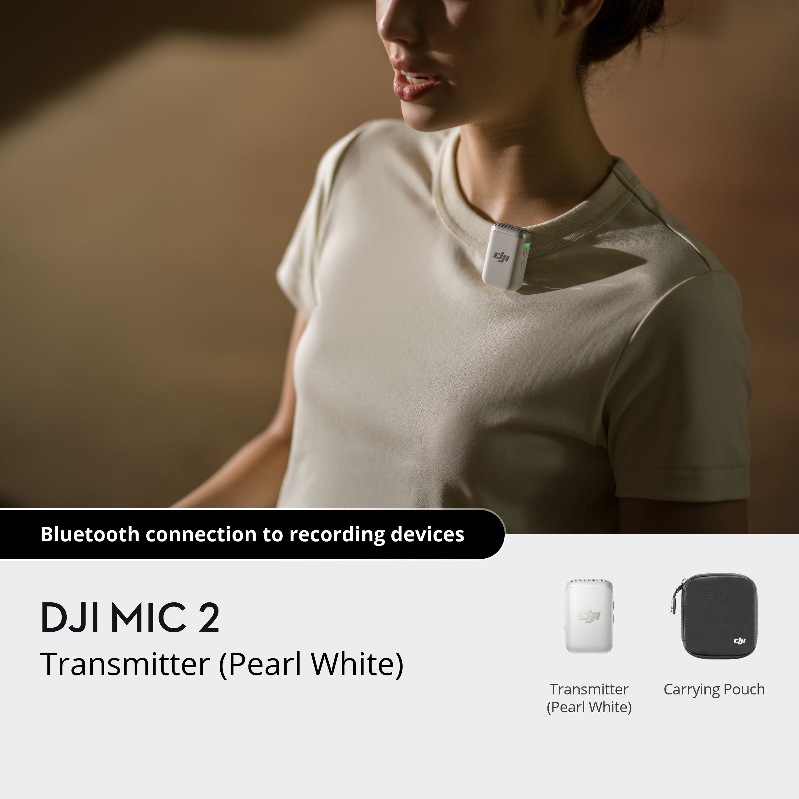 DJI Mic 2 Wireless Lavalier Microphone - Pearl White for Vlogging, Interviews & Content Creation