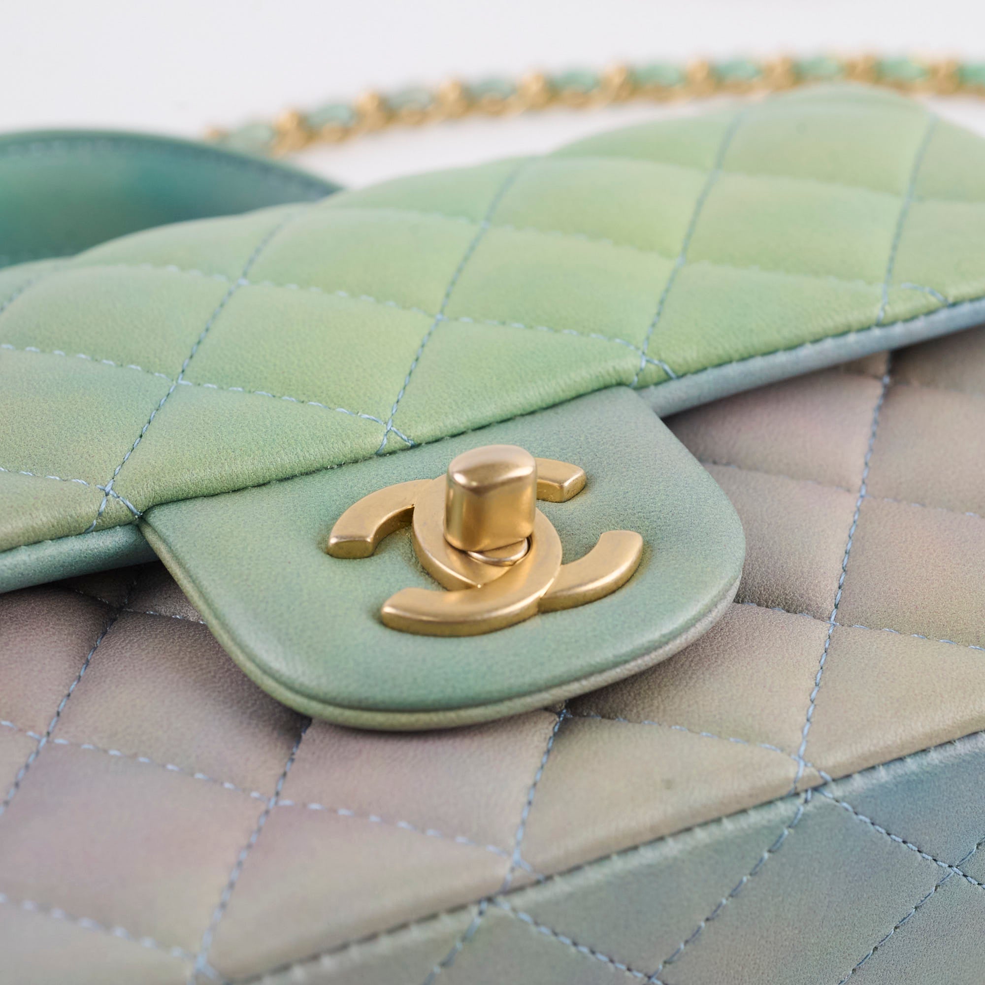 Chanel Mini Rectangular Lambskin Top Handle Bag in Ombre Green with Microchip - Perfect for Evening Events, Date Nights & Luxury Fashion Collectors
