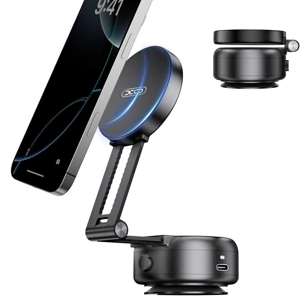 Strong Magnetic Car Phone Holder for iPhone 16/15/14/13/12 - Adjustable & Foldable Vacuum Suction Mount - Universal for Car, Shower, Mirror & Smooth Surfaces (Non-Charging) - Perfect for Driving, Bathroom Use & Home Organization
