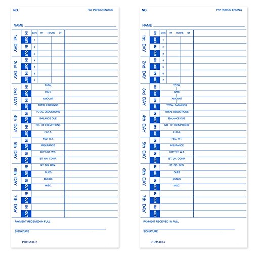 TCS (1000 Count) Time Clock Cards for Pyramid 3500, 3700, 300HD Time Clock Systems - Perfect for Employee Time Tracking in Offices, Factories, and Small Businesses