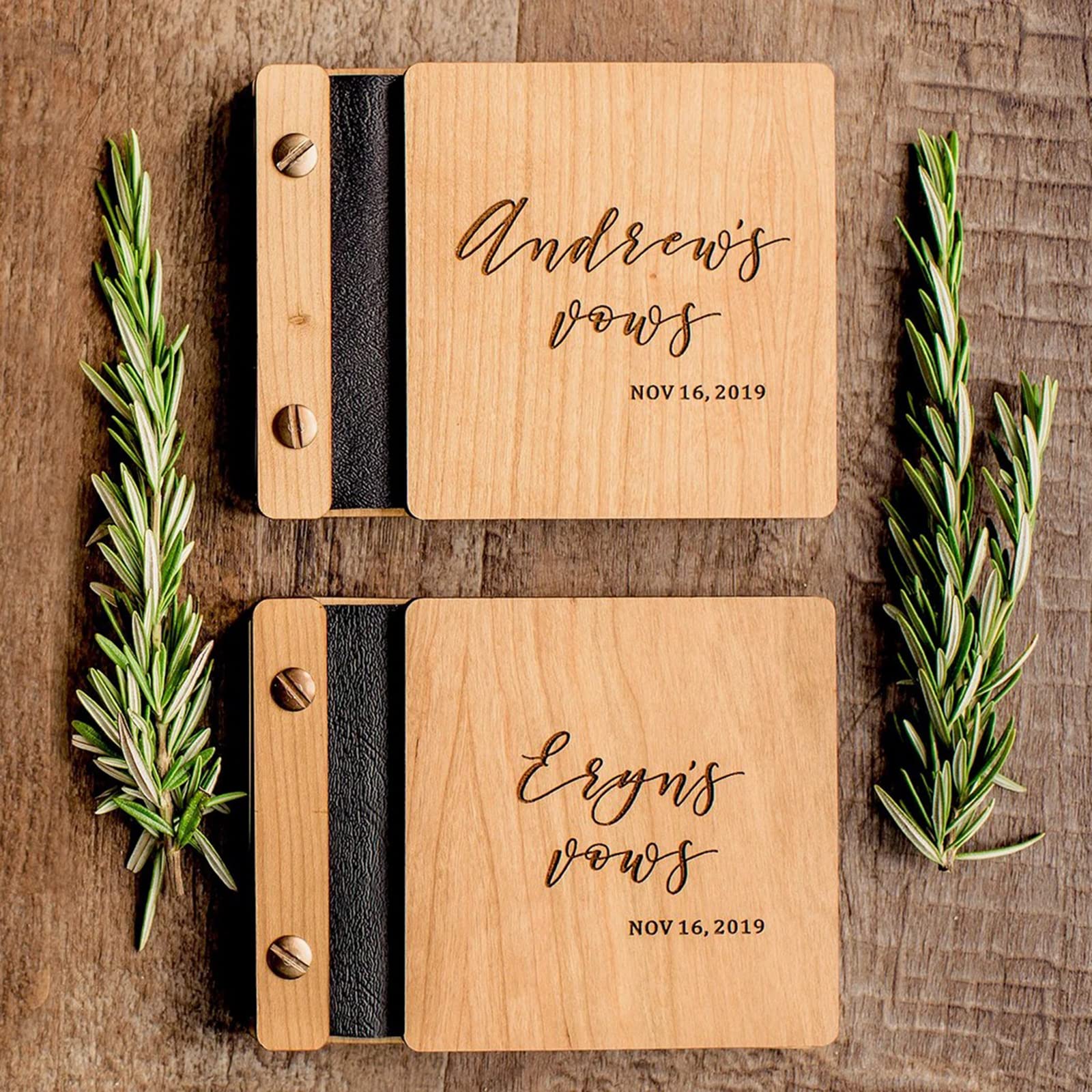 Personalized Wooden Wedding Vow Book Set - His & Hers Keepsake for Vow Renewals & Ceremonies